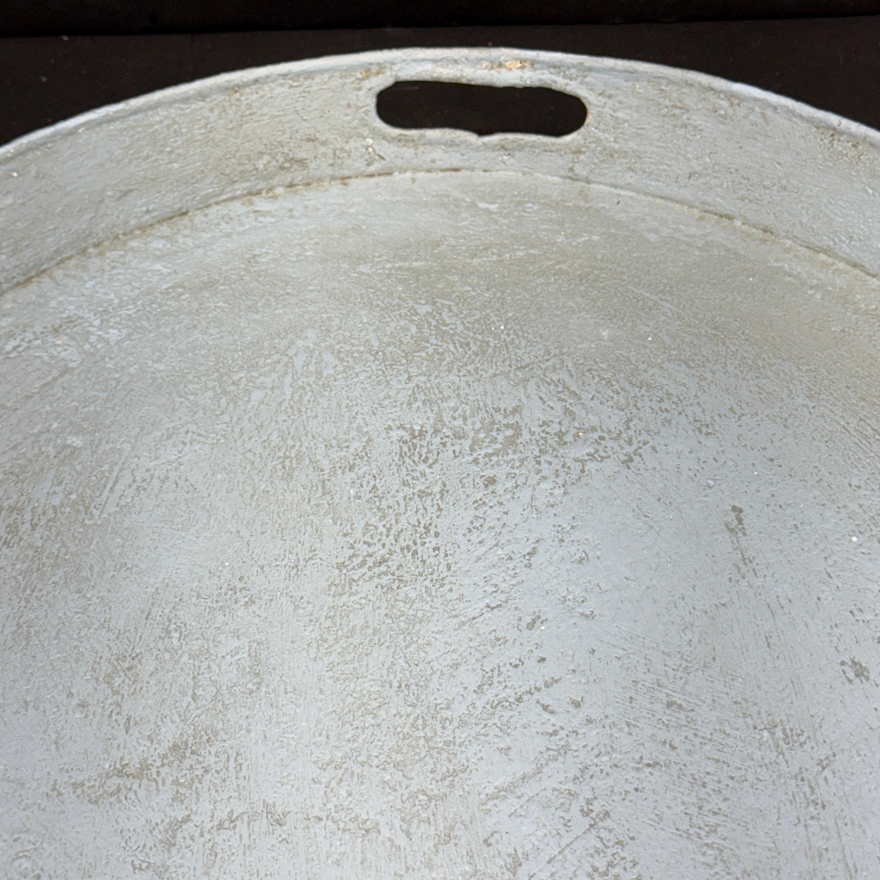 Large Gustavian Style Oval Blue Painted Tole Tray with Handles For Sale 6