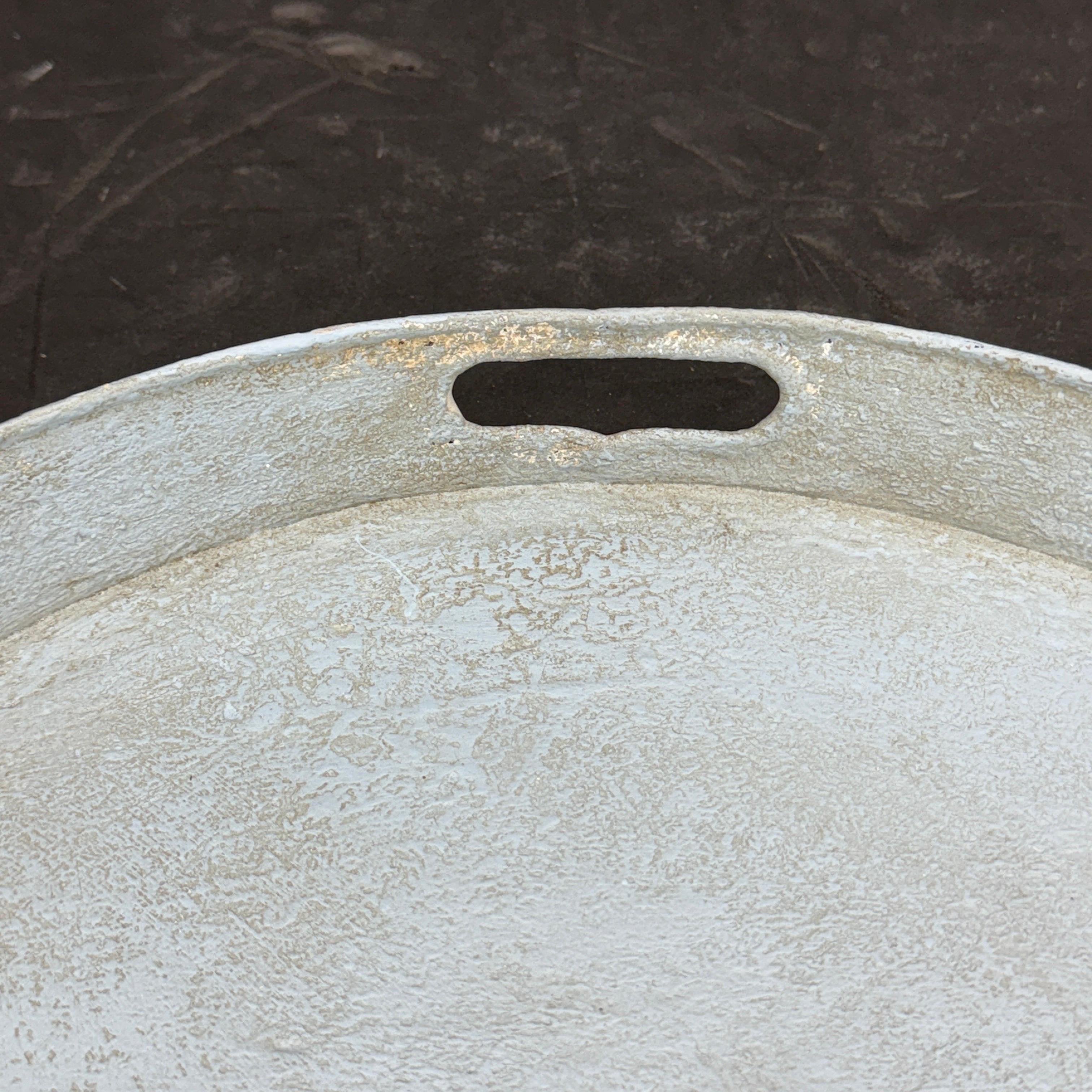 Large Gustavian Style Oval Blue Painted Tole Tray with Handles For Sale 11