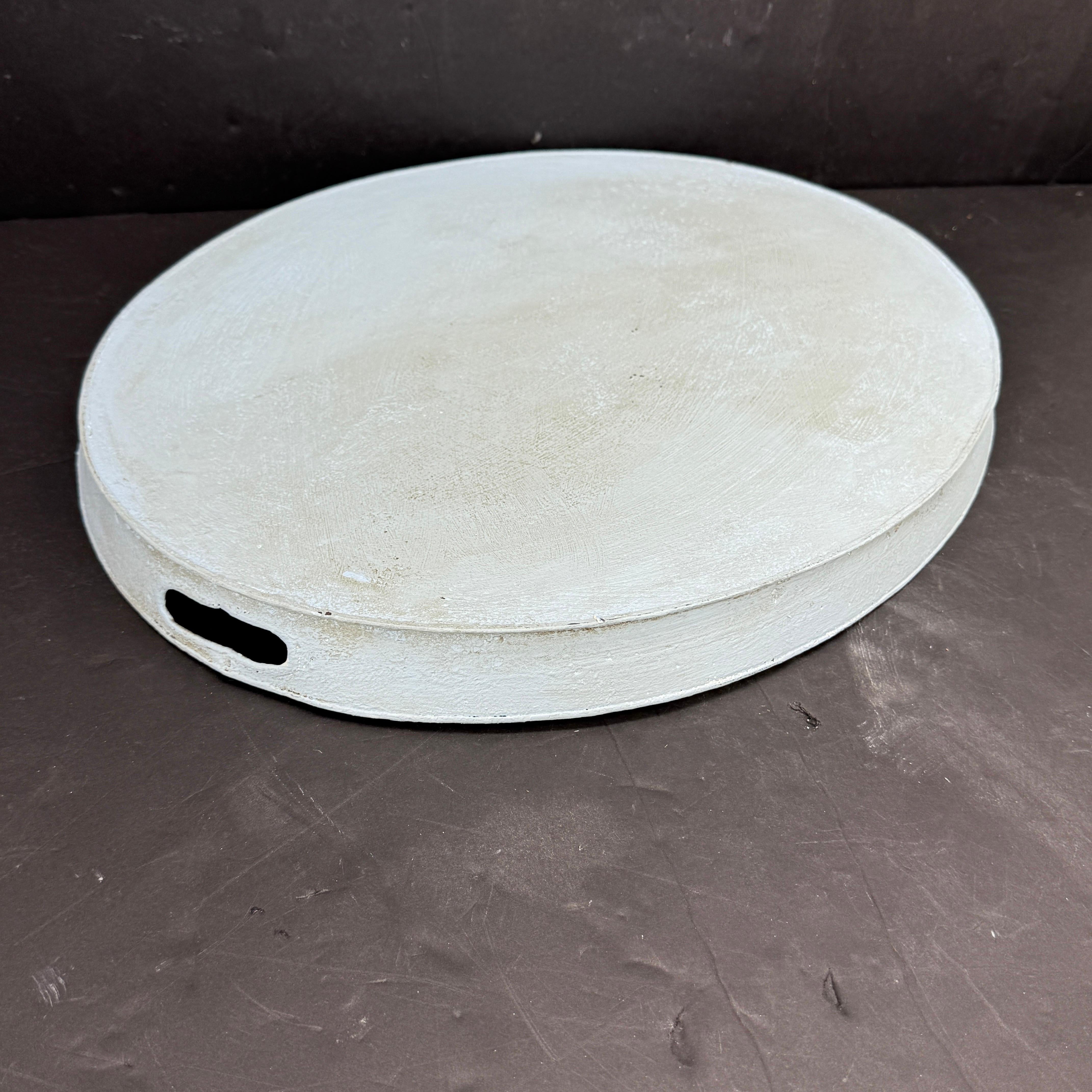 Large Gustavian Style Oval Blue Painted Tole Tray with Handles For Sale 12