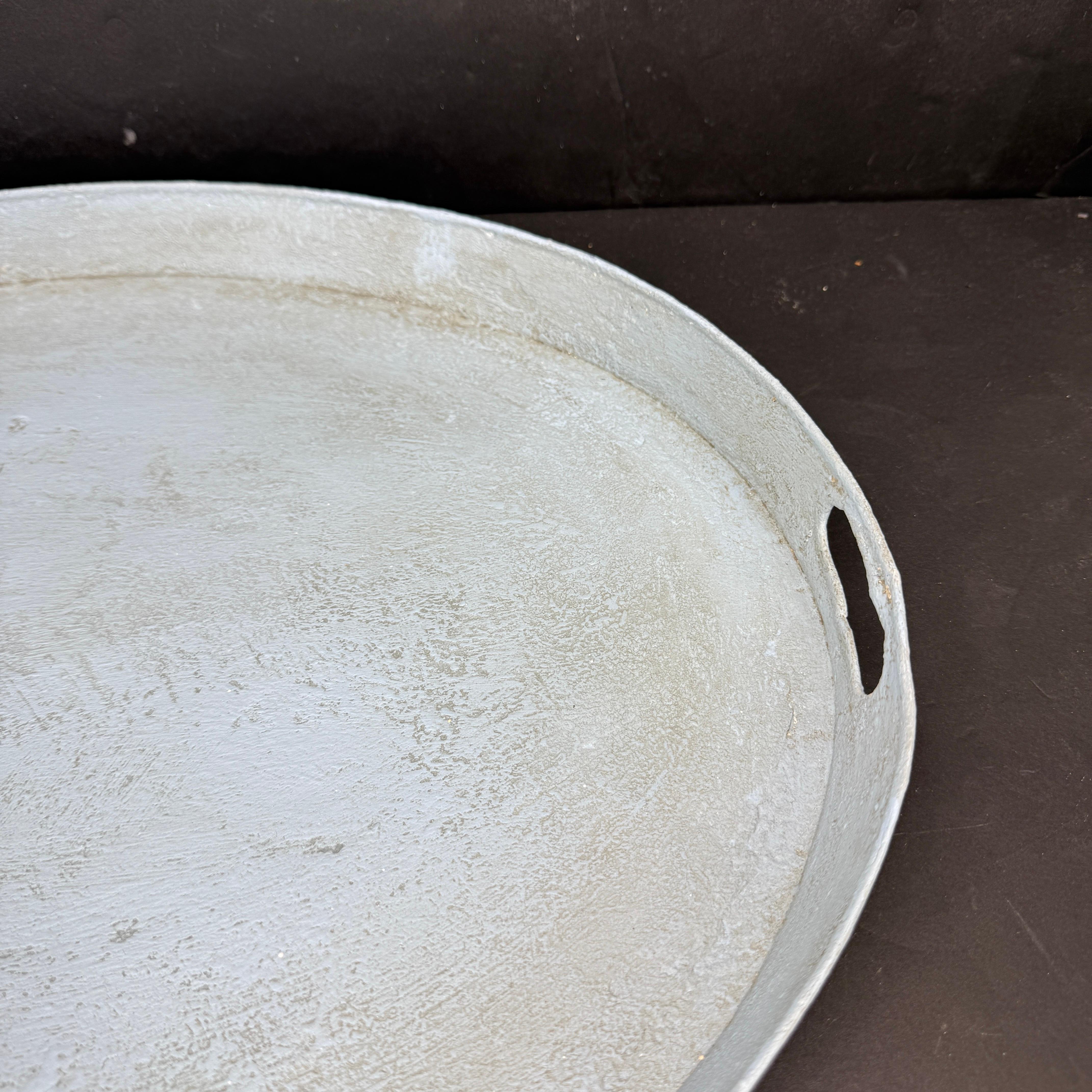 Scandinavian Large Gustavian Style Oval Blue Painted Tole Tray with Handles For Sale