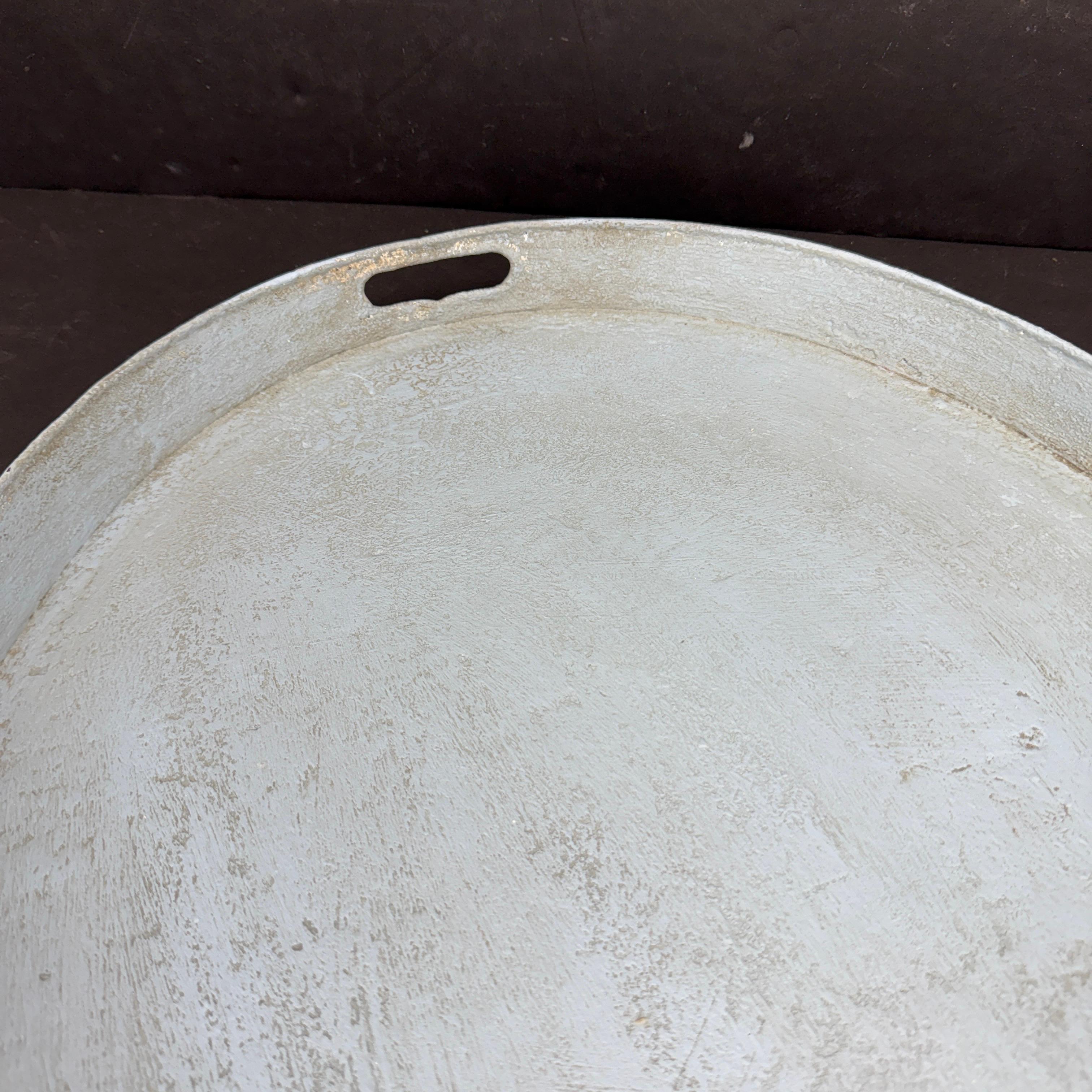 Hand-Crafted Large Gustavian Style Oval Blue Painted Tole Tray with Handles For Sale