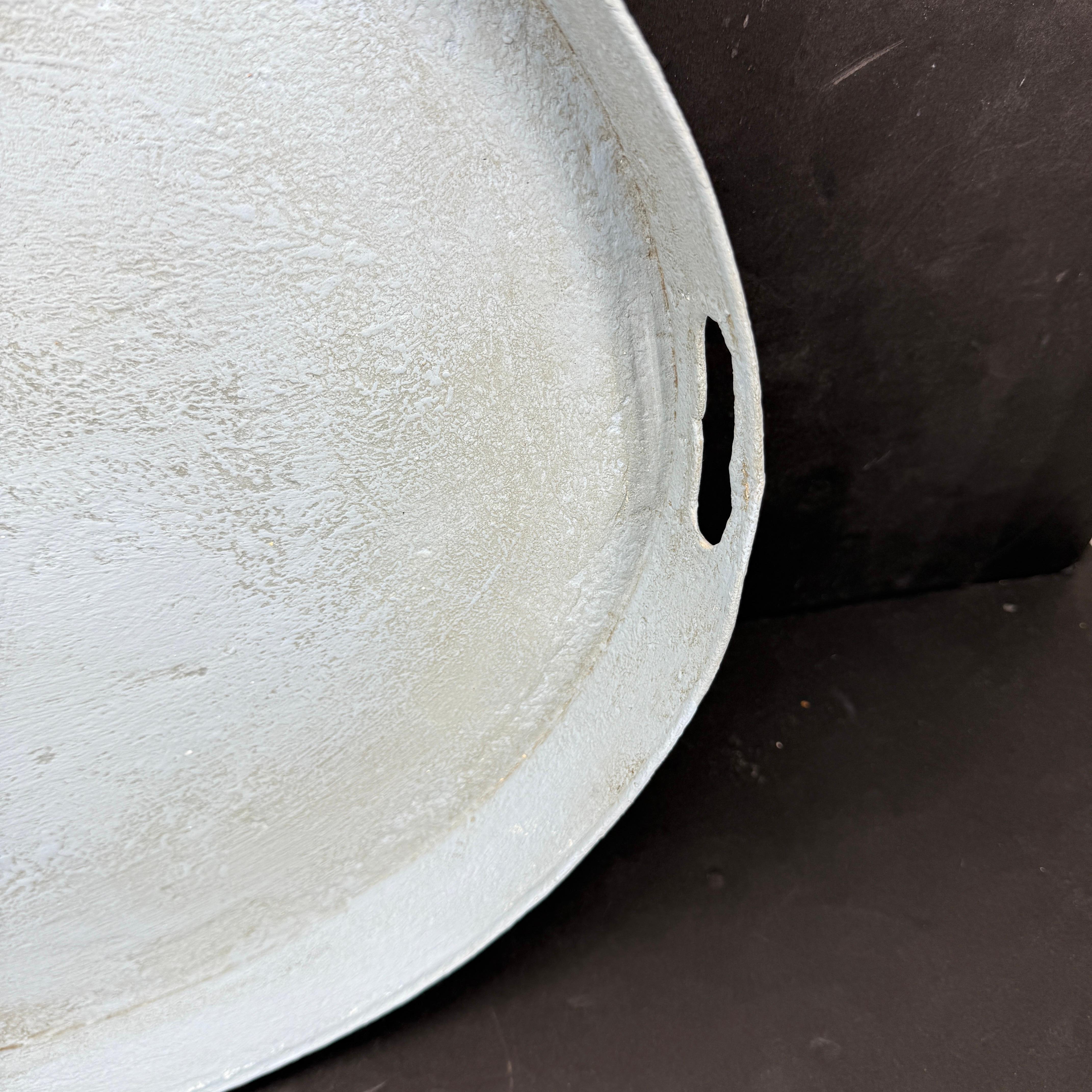 19th Century Large Gustavian Style Oval Blue Painted Tole Tray with Handles For Sale