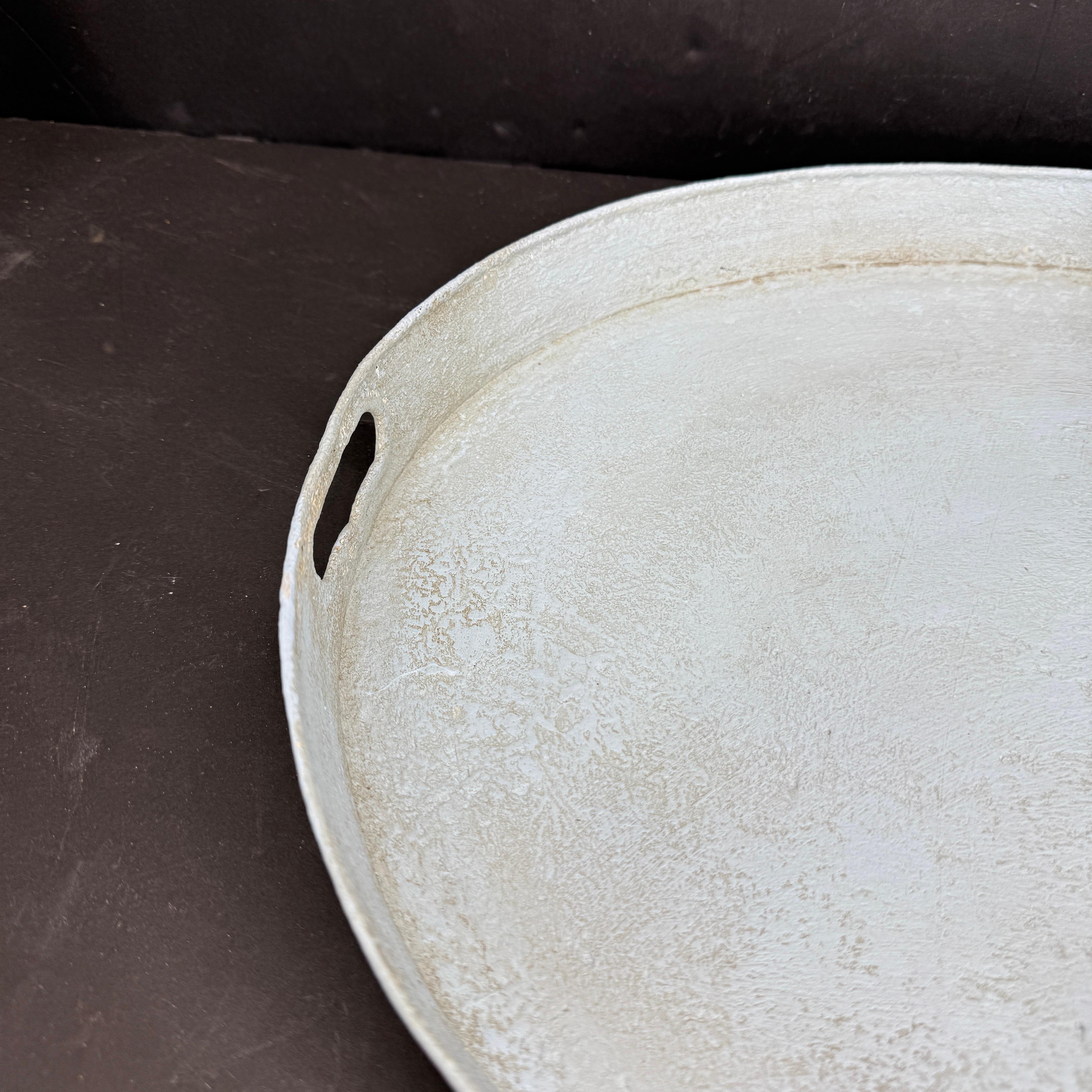 Large Gustavian Style Oval Blue Painted Tole Tray with Handles For Sale 2