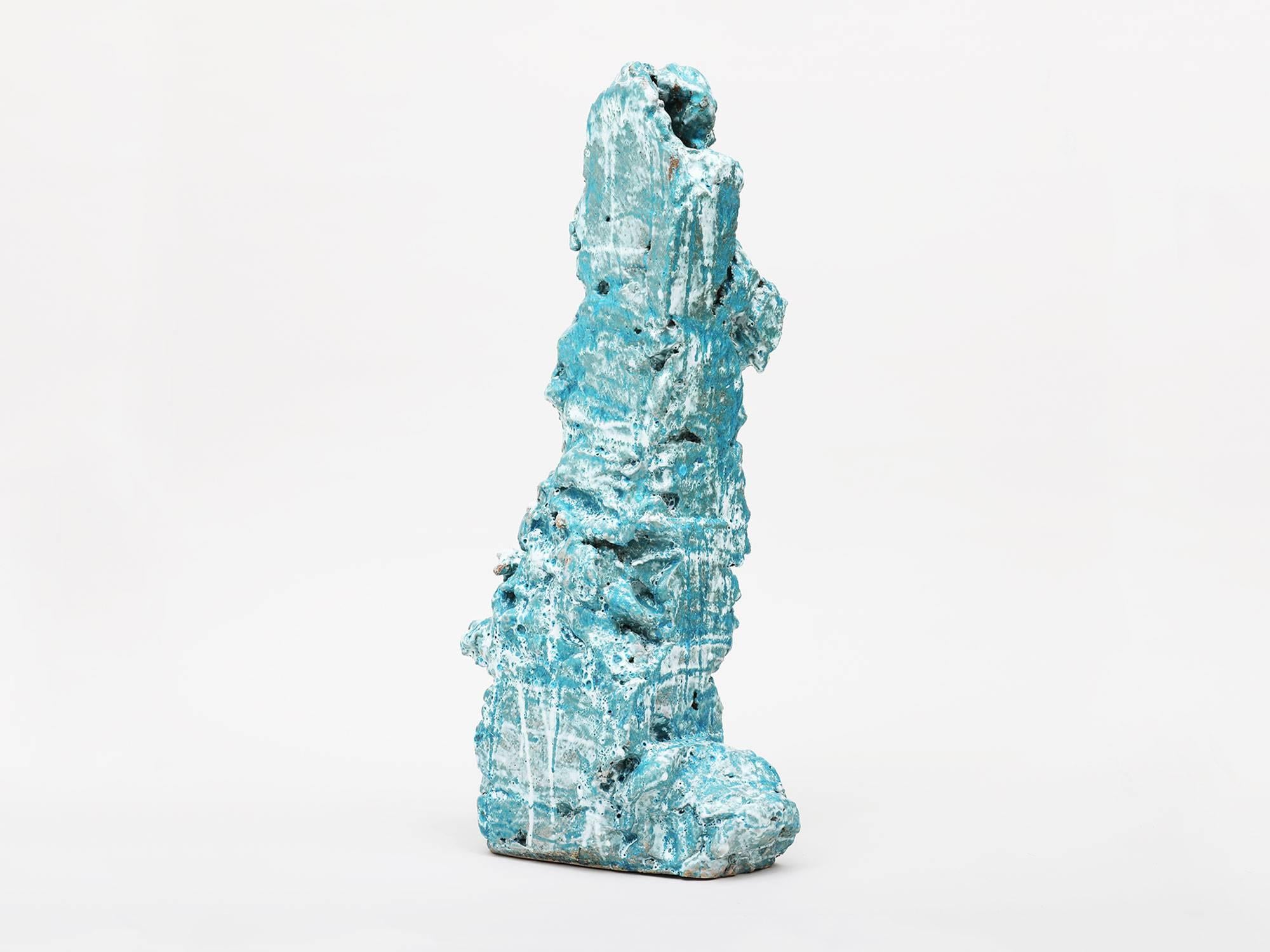 Large-scale, handmade gestural blue glazed ceramic sculpture by the Minimalist New York City painter and sculptor Guy Corriero.