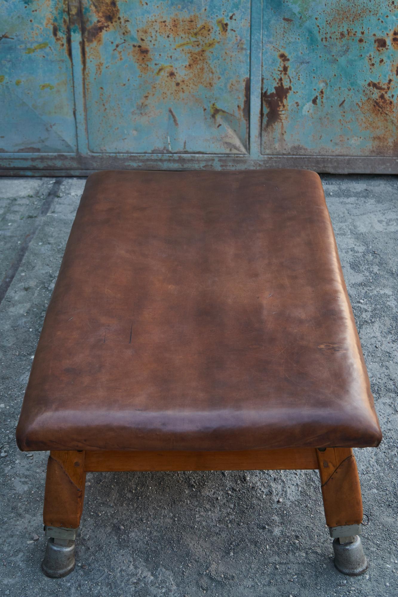 20th Century Large Gymnastics Leather Bench Table 1930s, Exclusive For Sale