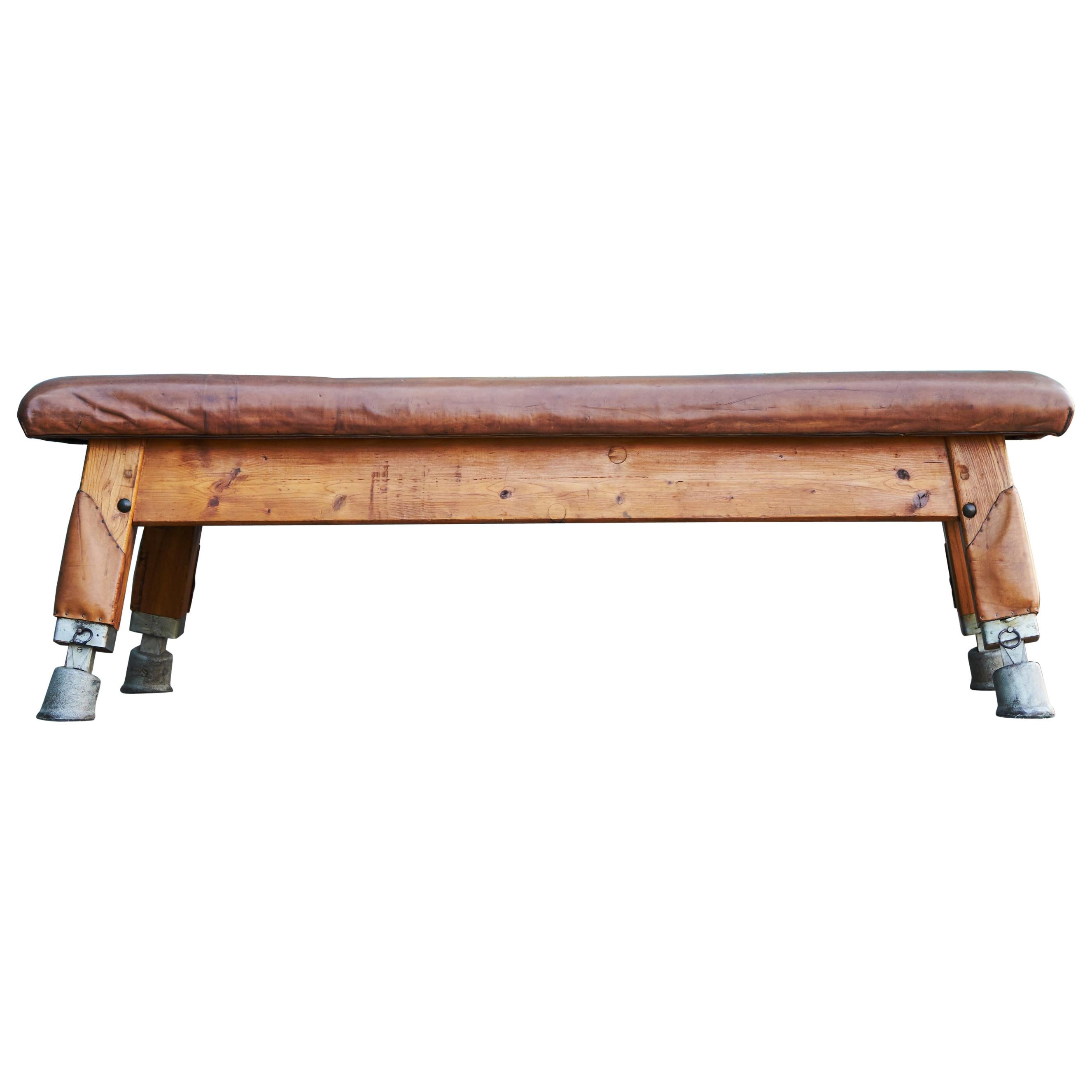 Large Gymnastics Leather Bench Table 1930s, Exclusive For Sale