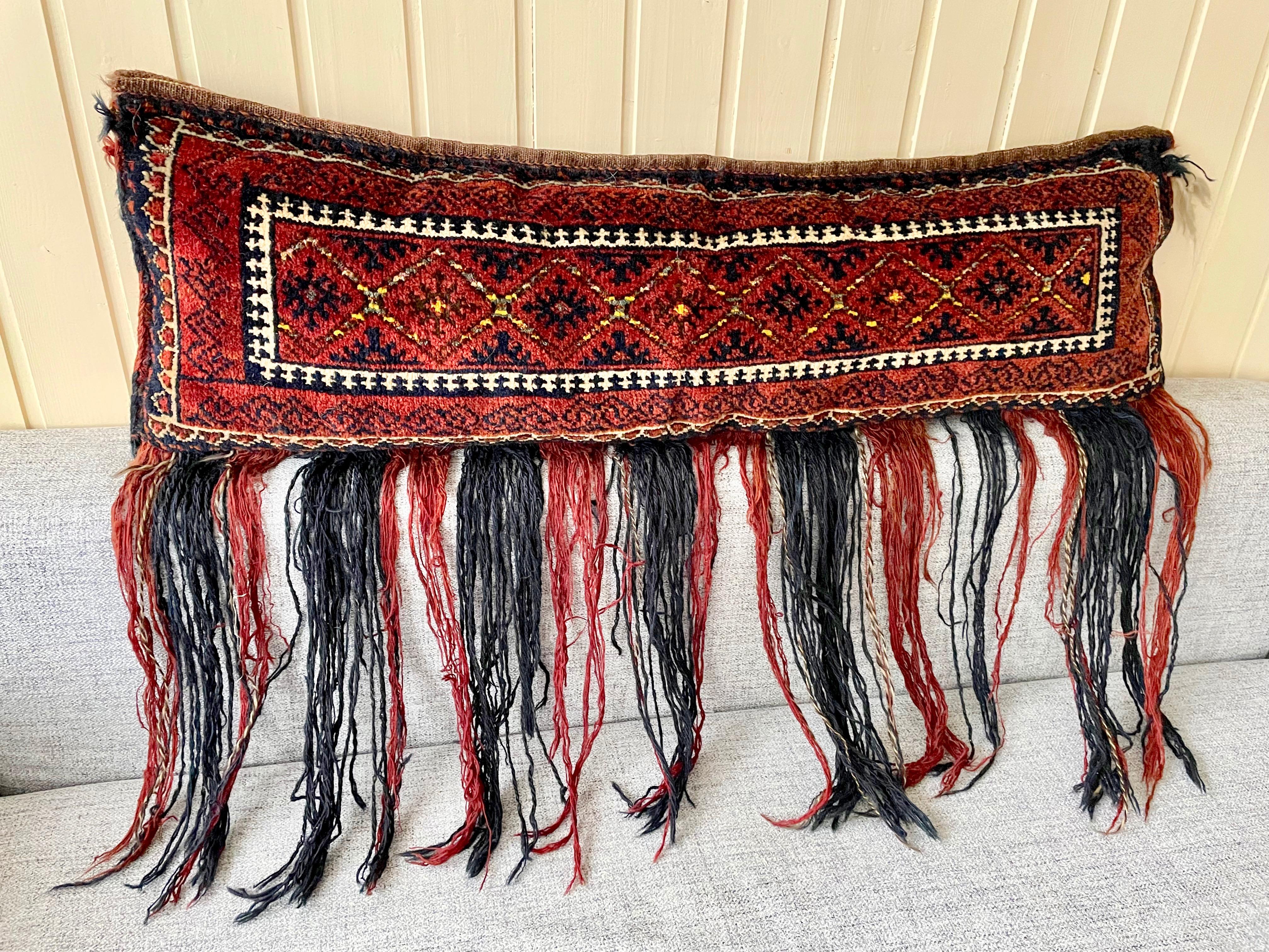 Folk Art Large Gypsy Oriental Salt Bag or Rug Embroidery Pillow For Sale