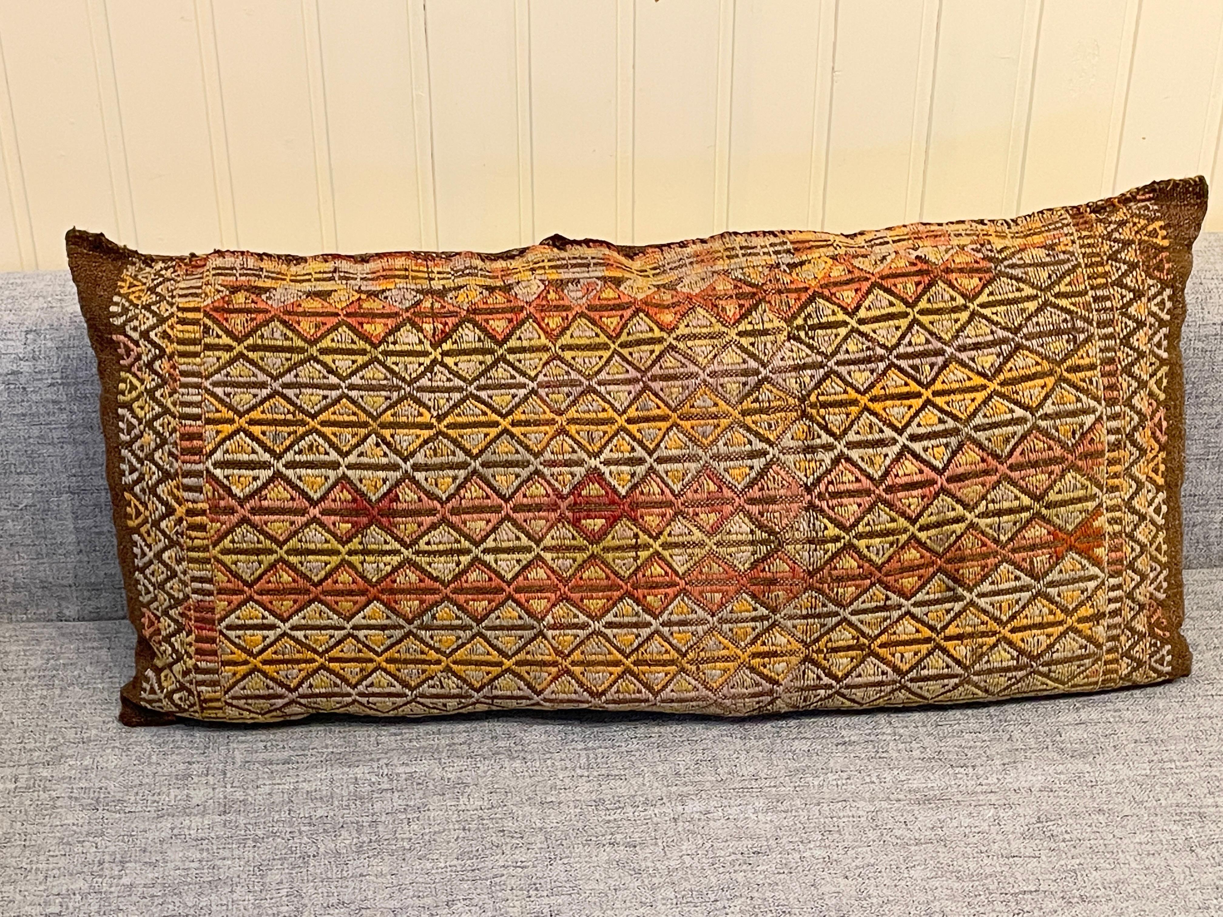 Mid-20th Century Large Gypsy Turkish Oriental Salt Bag or Rug Embroidery Pillow For Sale