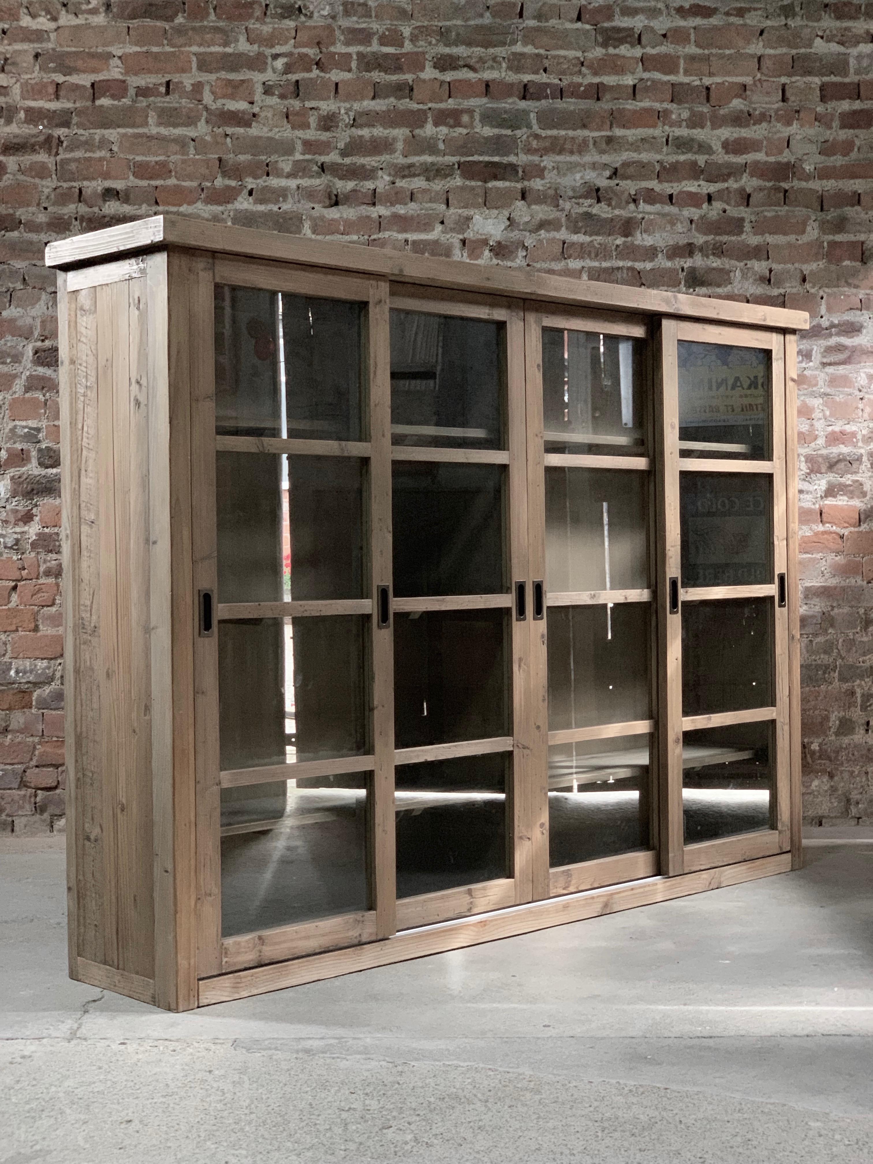 Victorian Large Haberdashery Display Cabinet Pantry Bookcase Sideboard Pine, 20th Century