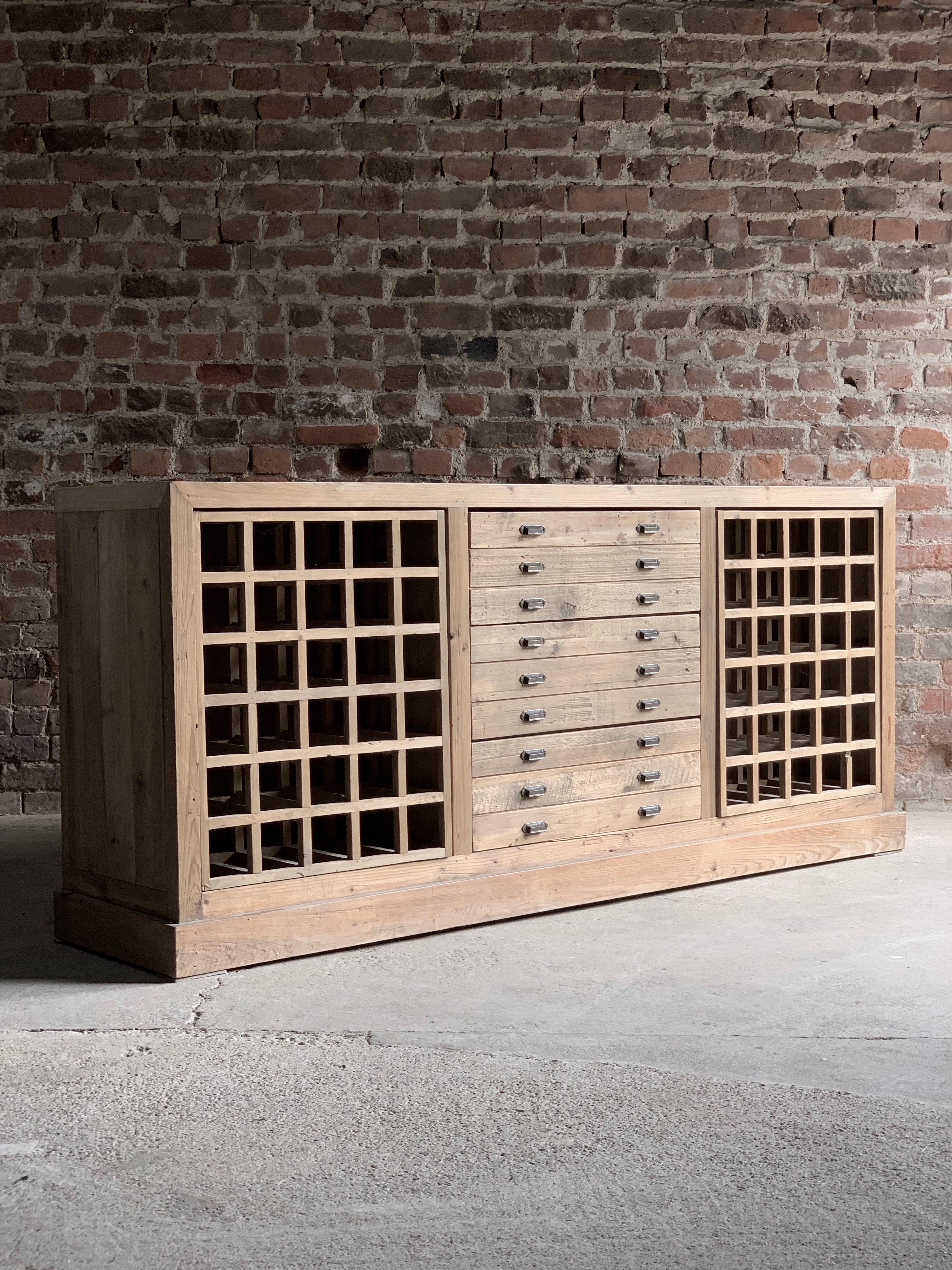 French Large Haberdashery Display Cabinet Pantry Bookcase Sideboard Pine, 20th Century