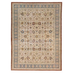 Large Hadji Jalili Style Persian Tabriz Rug in Cream and Blue