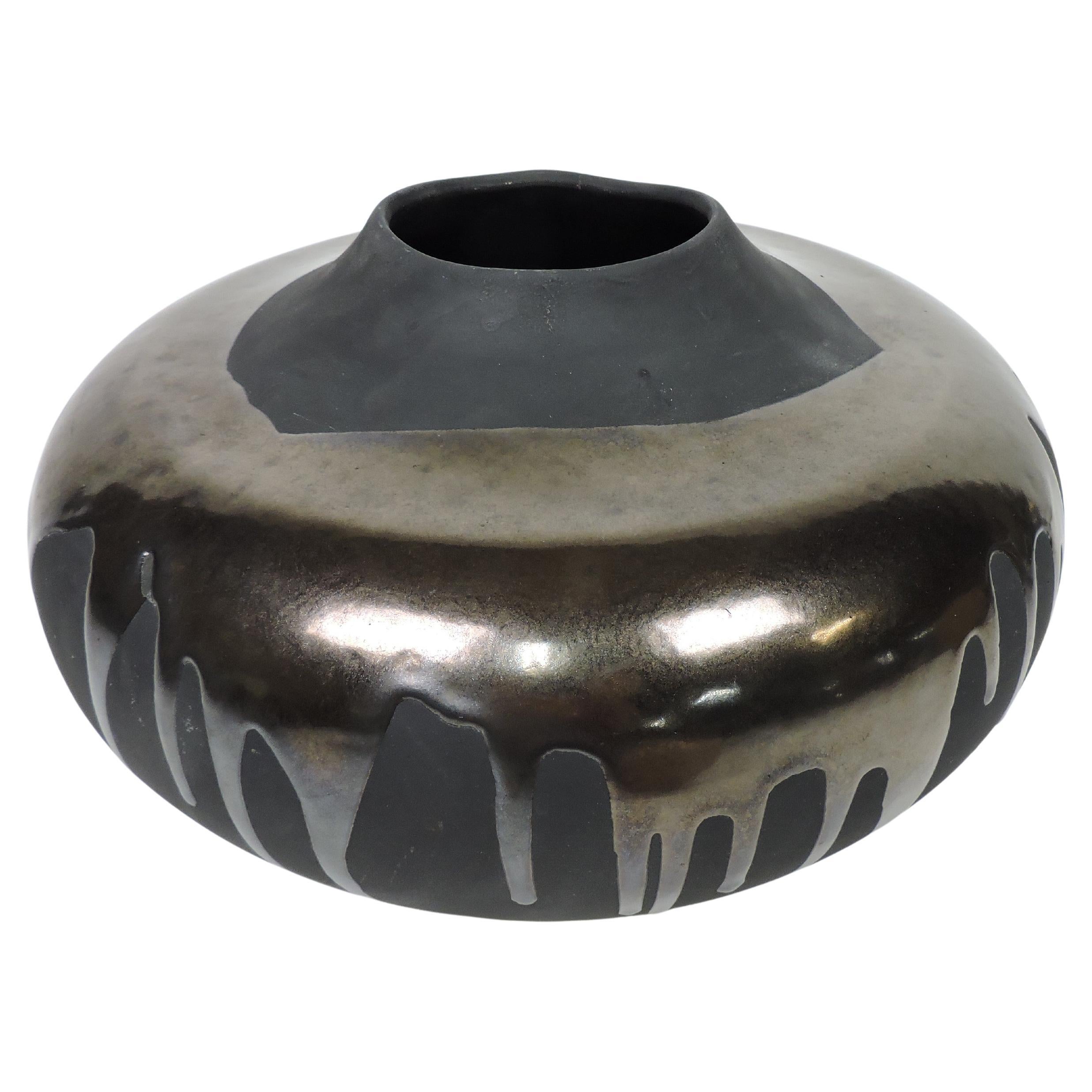 Large Haeger Modern Ceramic Drip Glaze Vase Vessel Raku Collection