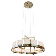 Large Halo Chandelier in Nickel with Porcelain Diffusers by Powell & Bonnell