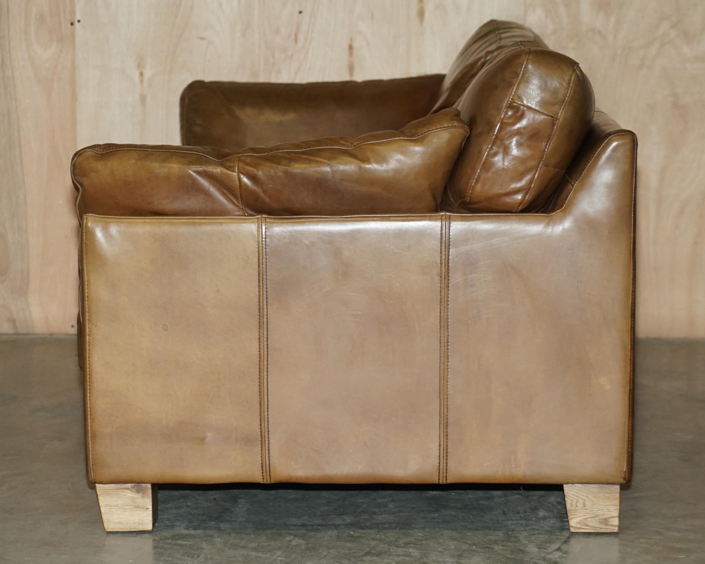 Large Halo Heritage Tan Brown Leather Three Seat Sofa Side Base Back Cushions 11