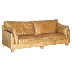 Large Halo Heritage Tan Brown Leather Three Seat Sofa Side Base Back Cushions