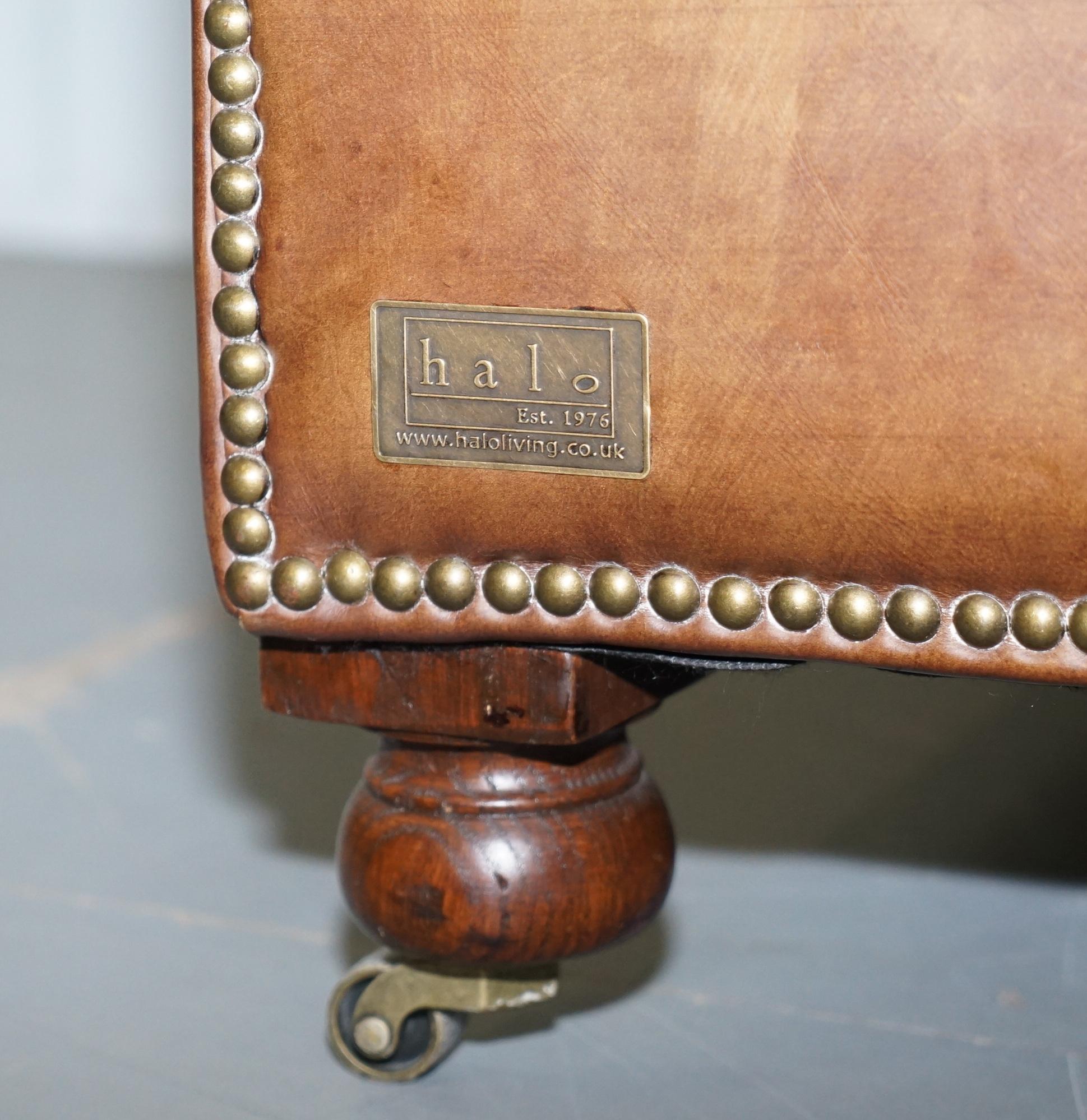 Large Halo Kingston Vintage Aged Brown Leather Club Armchair With Castors At 1stdibs