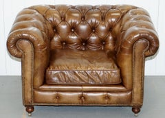 Large Halo Kingston Vintage Aged Brown Leather Club Armchair with Castors