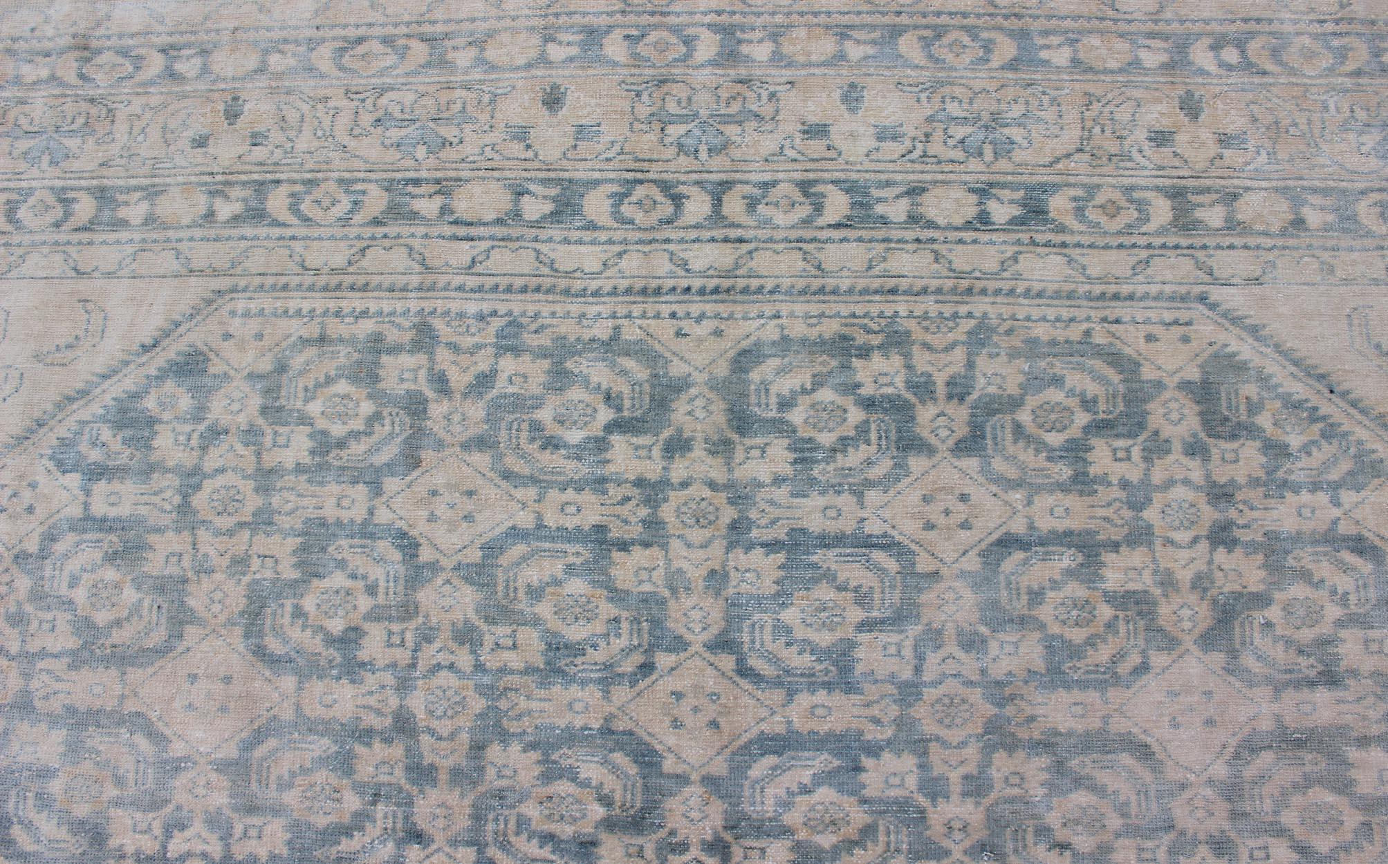 Large Hamadan Rug with All-Over Design in Light Blue and Pale Cream For Sale 2
