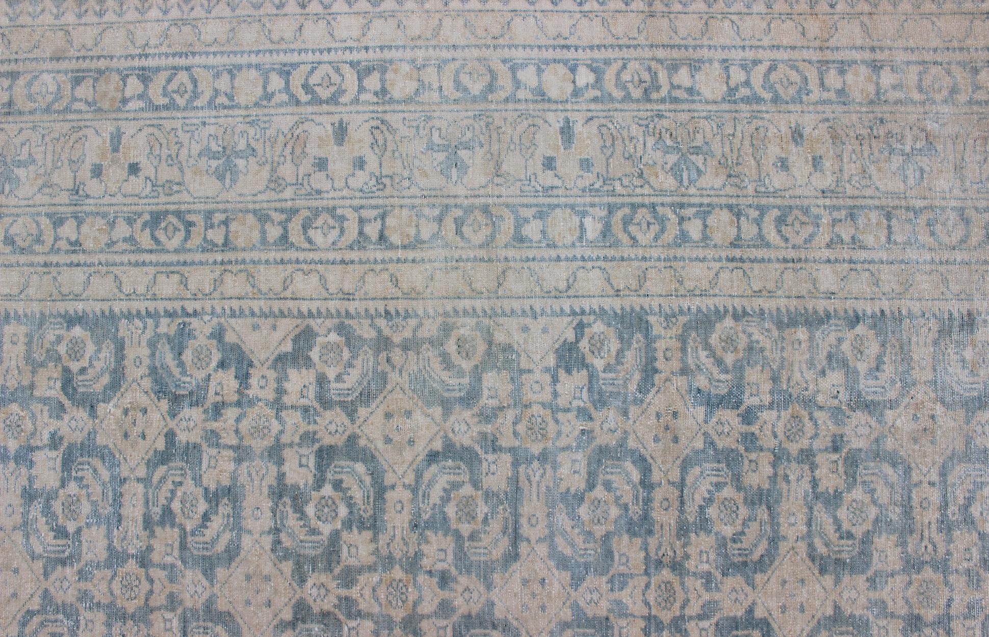 Large Hamadan Rug with All-Over Design in Light Blue and Pale Cream For Sale 3