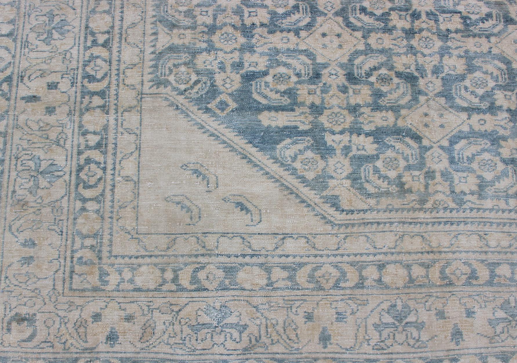 Large Hamadan Rug with All-Over Design in Light Blue and Pale Cream For Sale 4