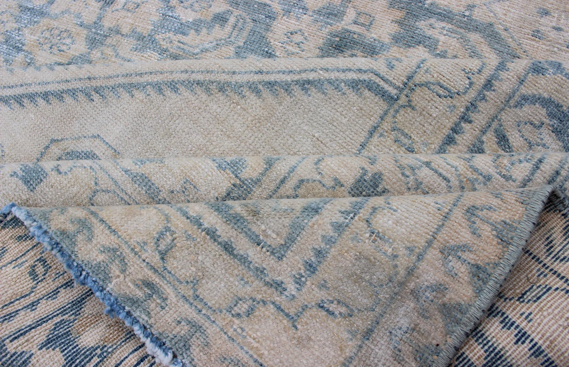 Large Hamadan Rug with All-Over Design in Light Blue and Pale Cream For Sale 5