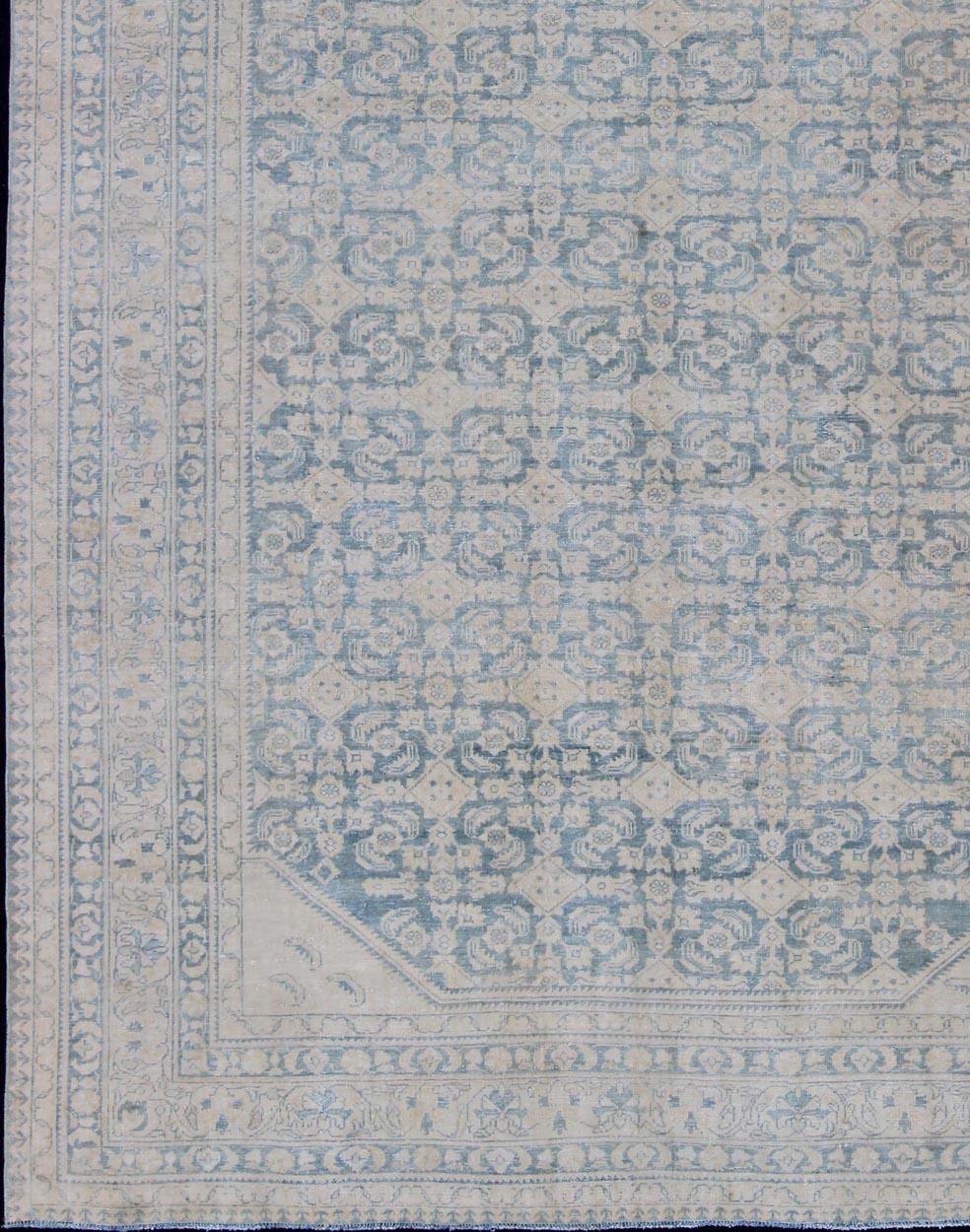 Malayer Large Hamadan Rug with All-Over Design in Light Blue and Pale Cream For Sale
