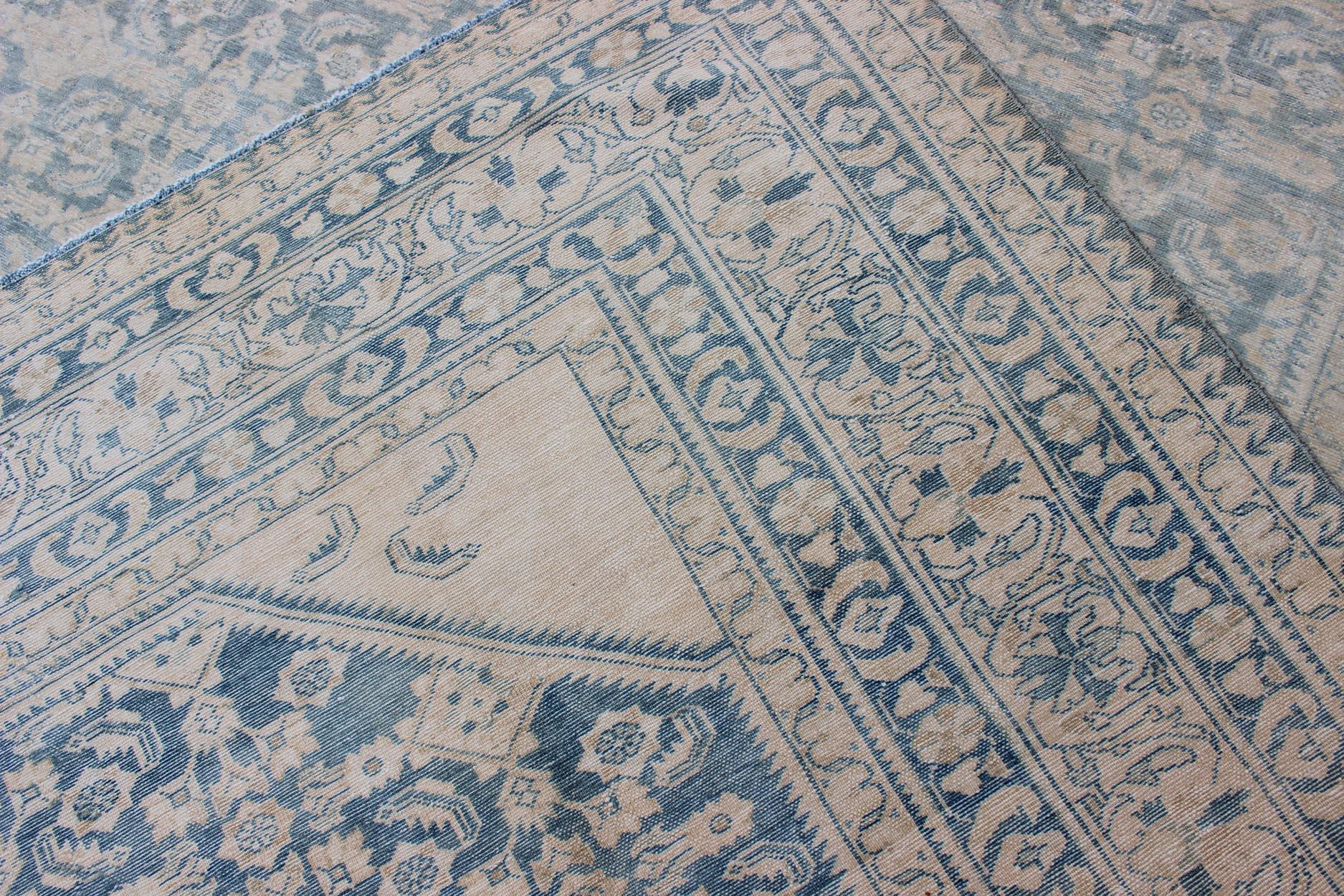 Hand-Knotted Large Hamadan Rug with All-Over Design in Light Blue and Pale Cream For Sale