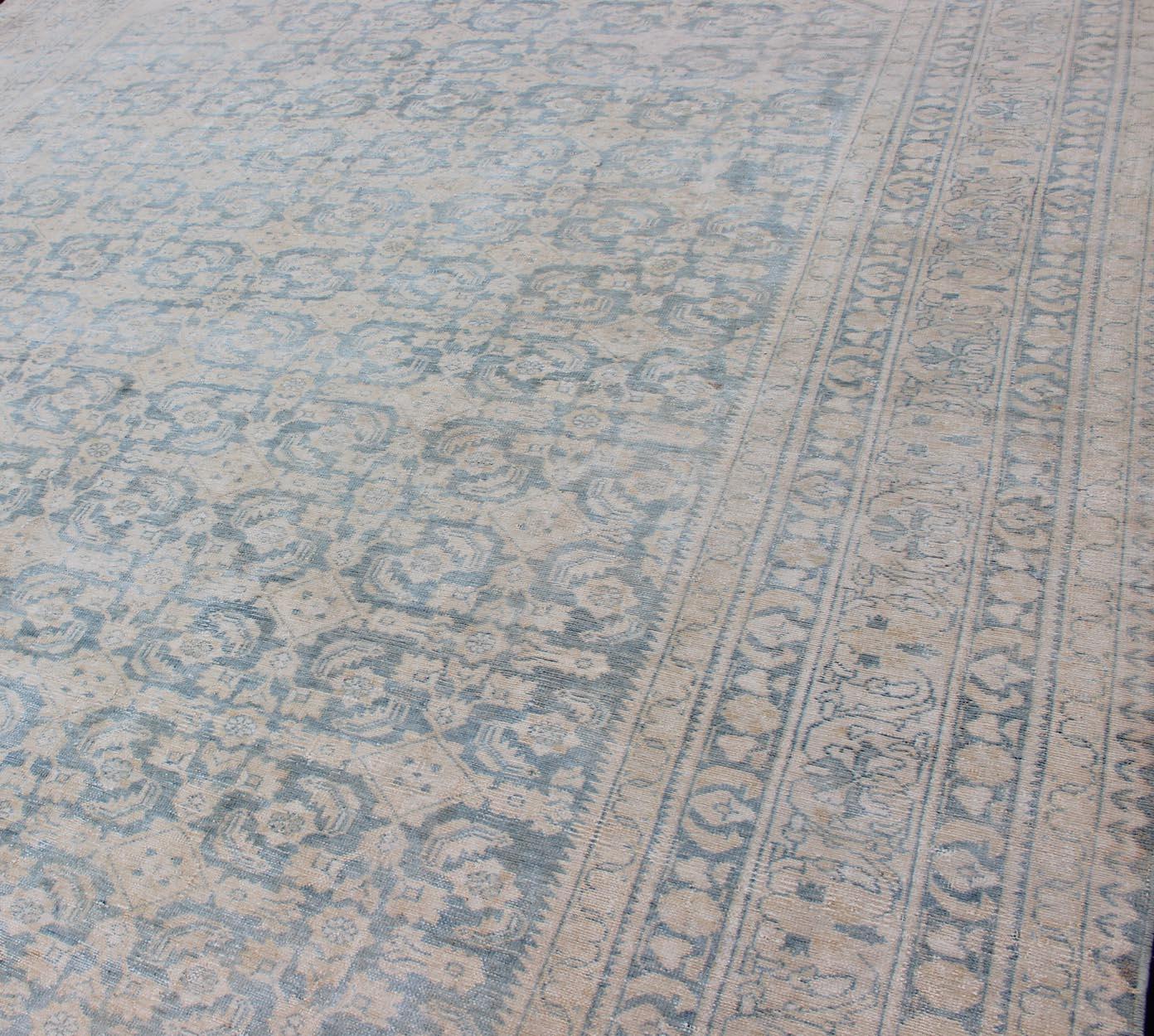 Large Hamadan Rug with All-Over Design in Light Blue and Pale Cream In Good Condition For Sale In Atlanta, GA