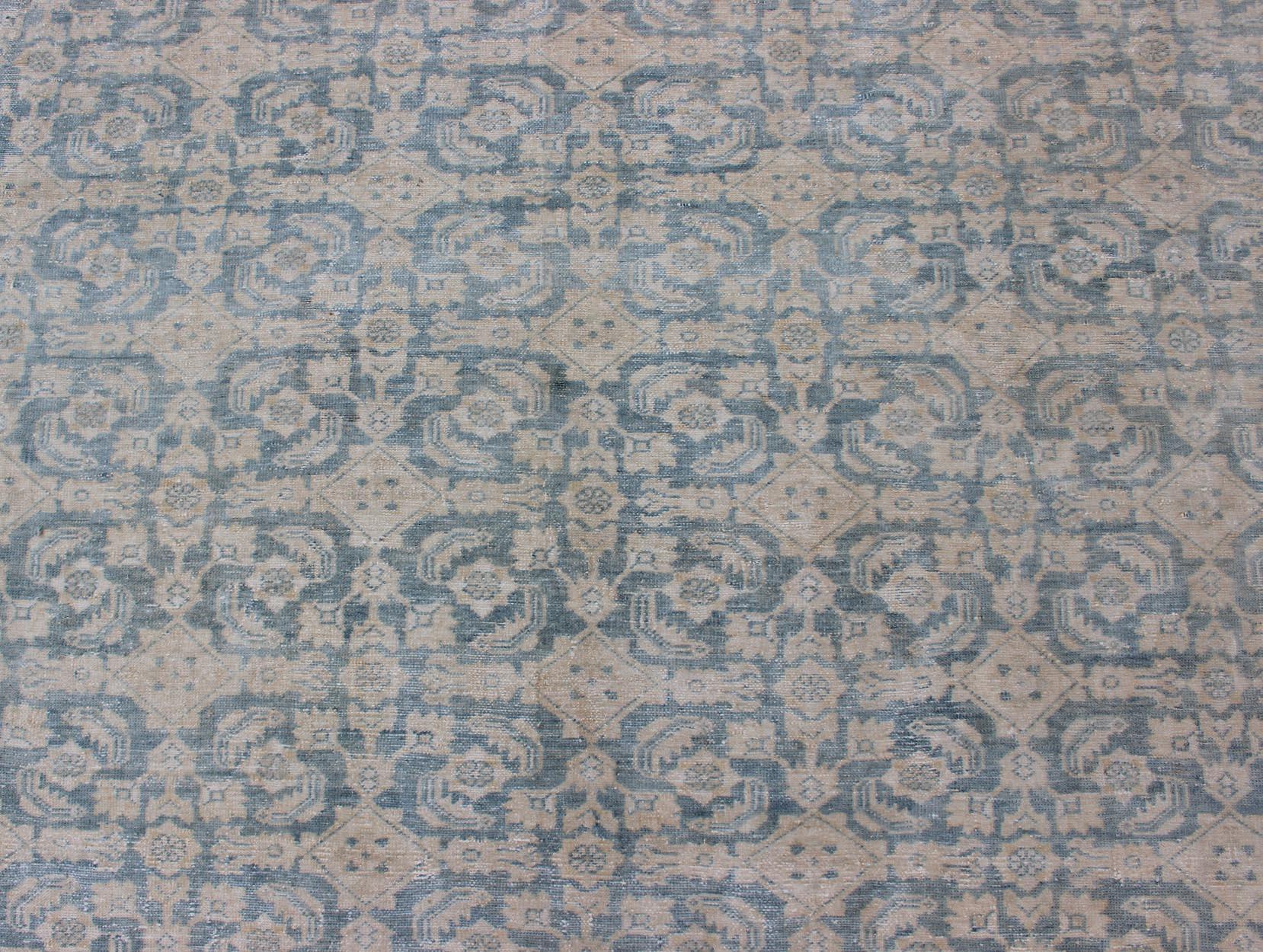Large Hamadan Rug with All-Over Design in Light Blue and Pale Cream For Sale 1