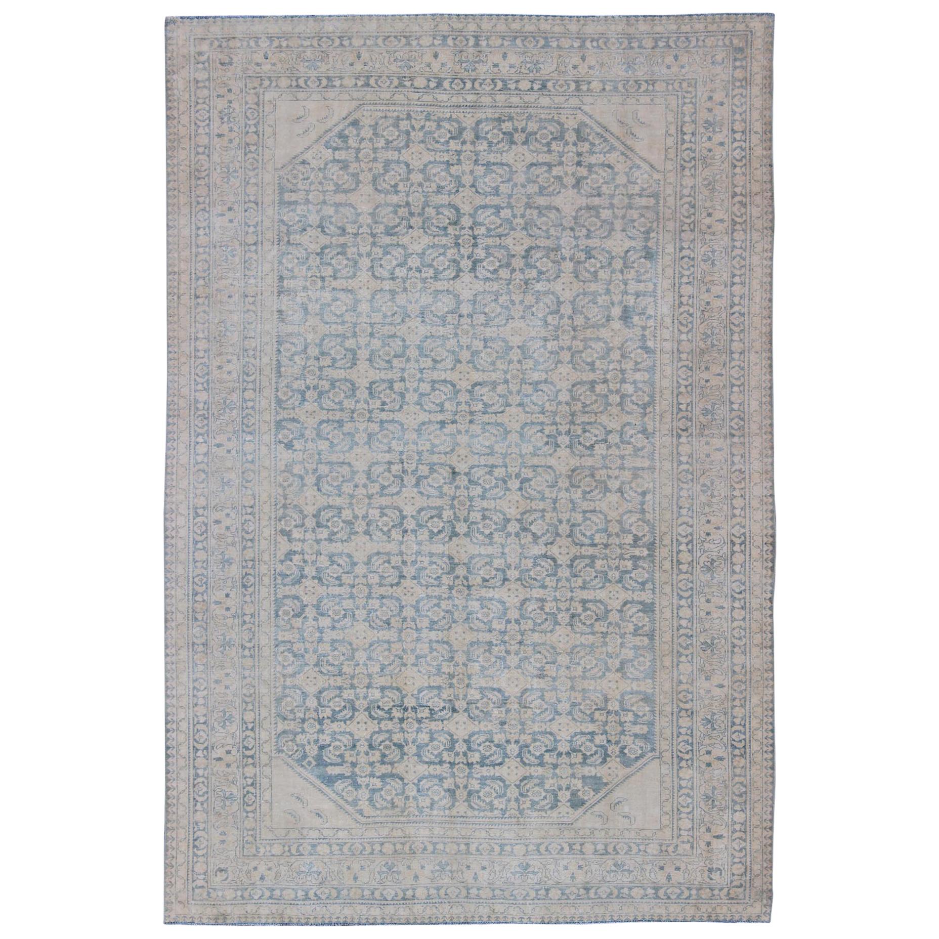 Large Hamadan Rug with All-Over Design in Light Blue and Pale Cream For Sale