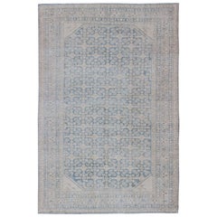 Antique Large Hamadan Rug with All-Over Design in Light Blue and Pale Cream