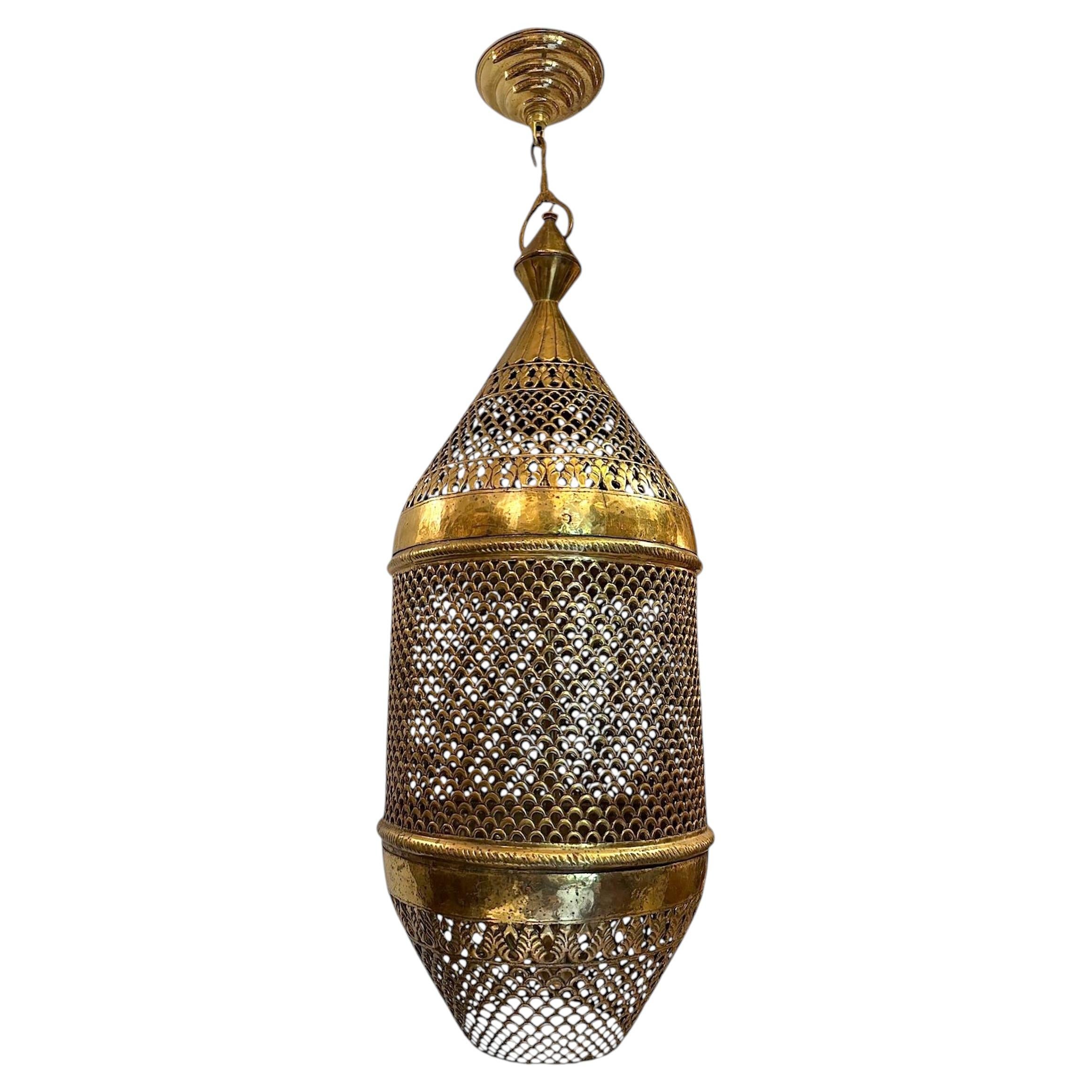 Large Hammered and Pierced Moroccan Lantern For Sale