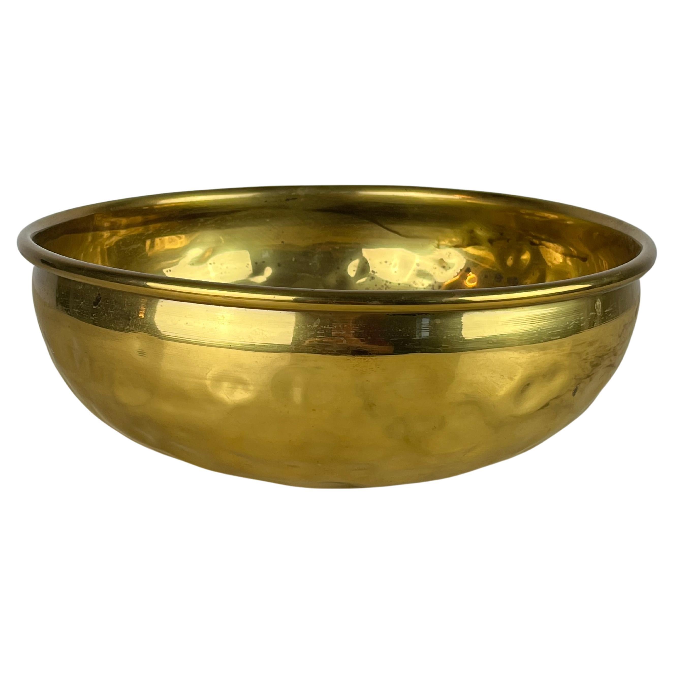 Large Hammered Brass Bowl, Italy, 1960s