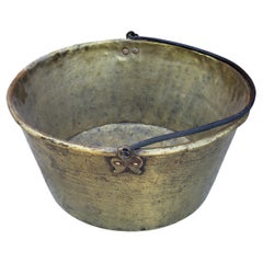 Large Hammered Brass Log / Kindling Bucket, Jardiniere, Planter, Circa 1940s