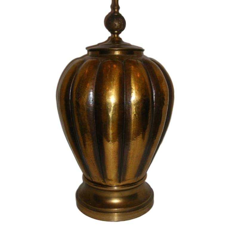 Large Vintage Hammered Brass Lamp For Sale