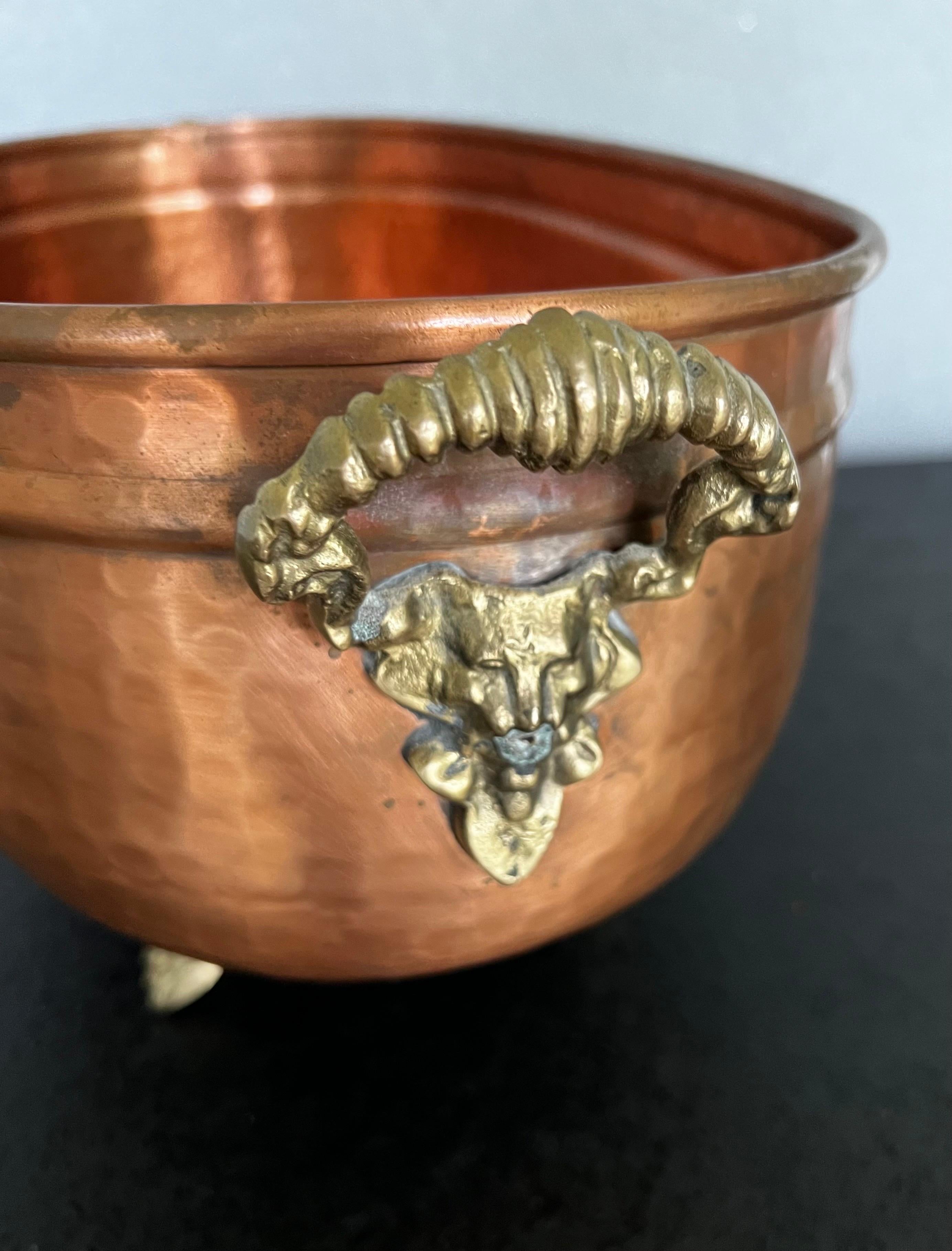 Large Hammered Copper and Brass  Footed Jardiniere  For Sale 6