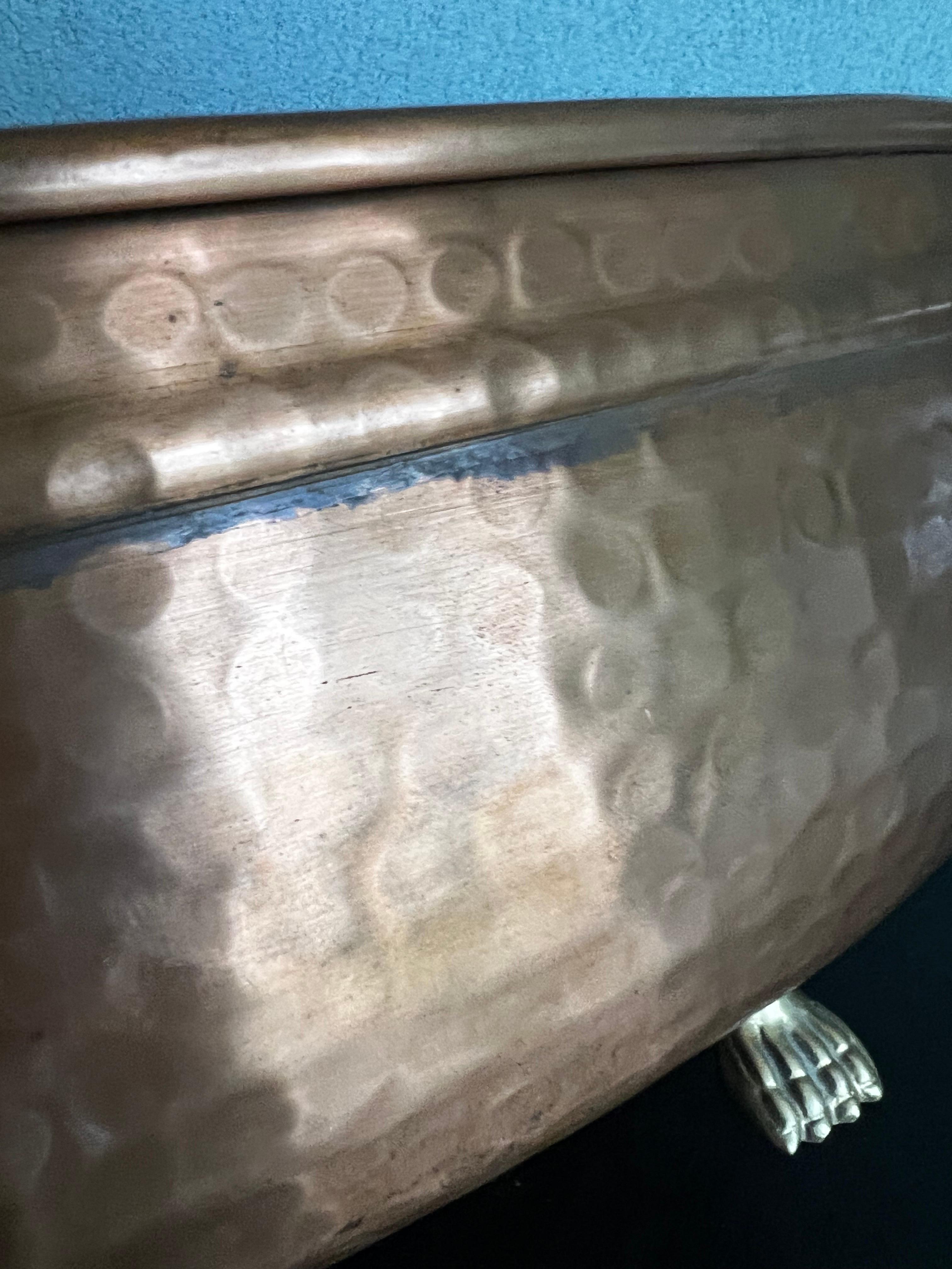 Large Hammered Copper and Brass  Footed Jardiniere  In Good Condition For Sale In Fort Washington, MD