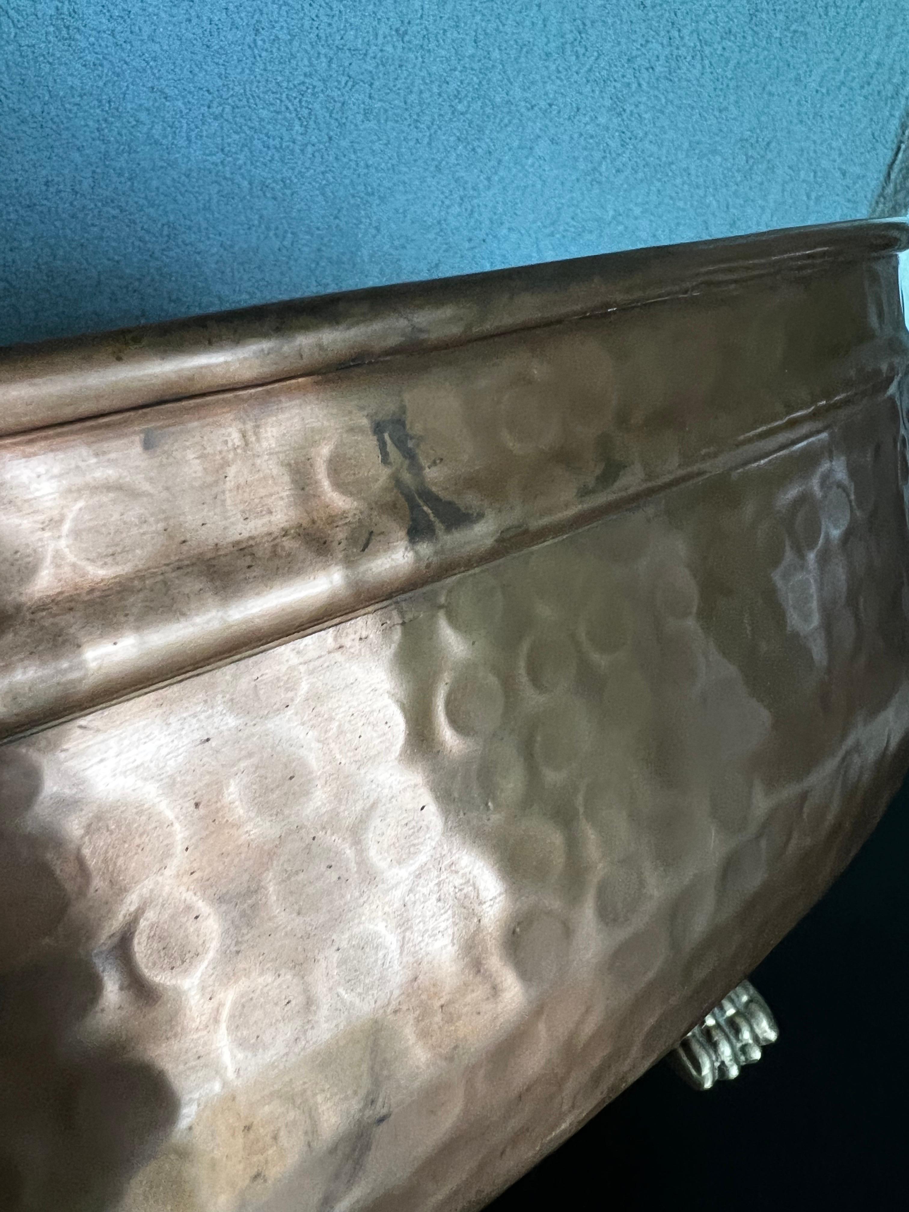Large Hammered Copper and Brass  Footed Jardiniere  For Sale 1