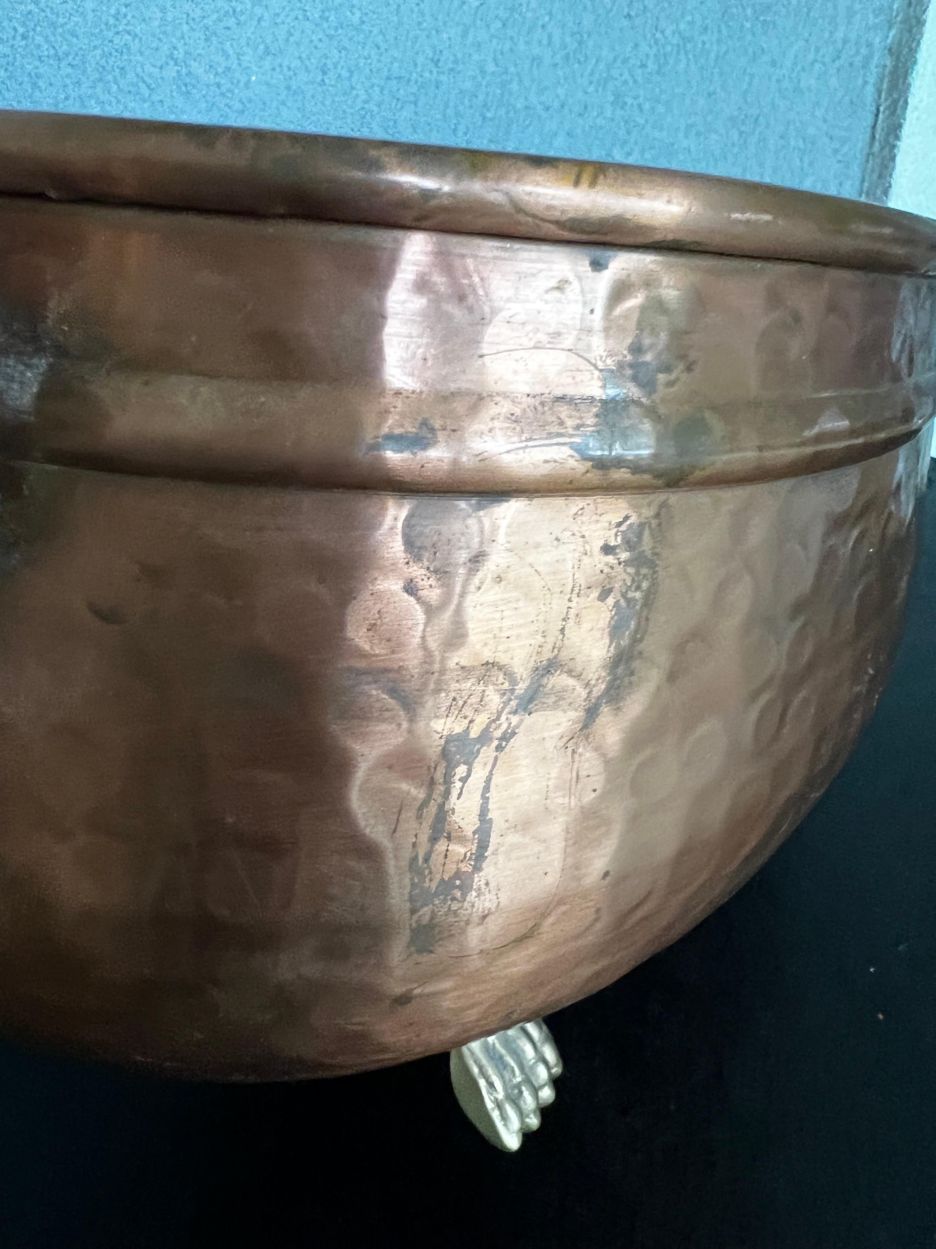 Large Hammered Copper and Brass  Footed Jardiniere  For Sale 2