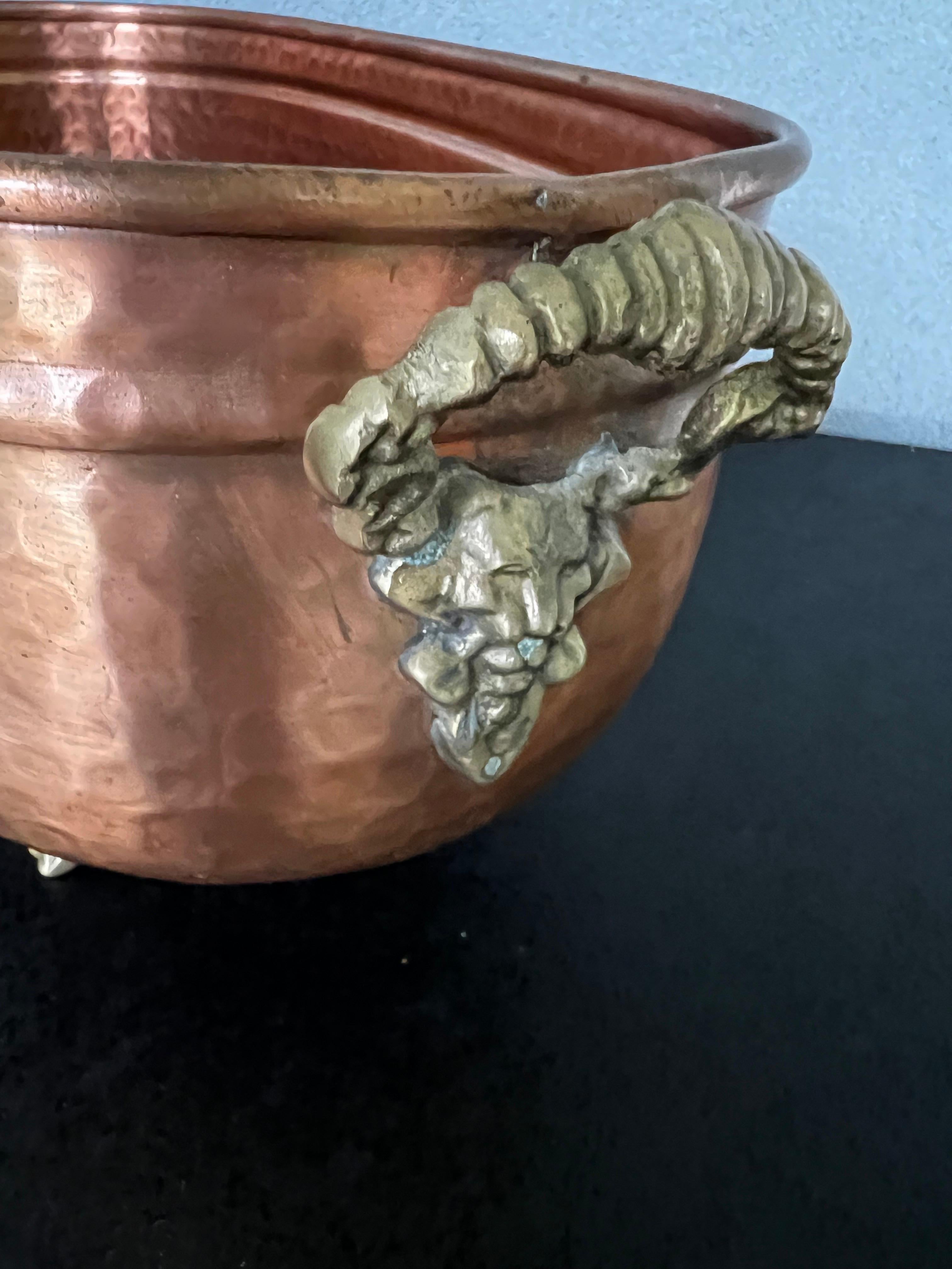 Large Hammered Copper and Brass  Footed Jardiniere  For Sale 3