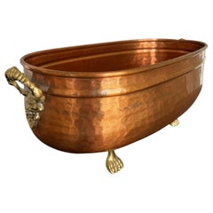 Large Hammered Copper and Brass  Footed Jardiniere