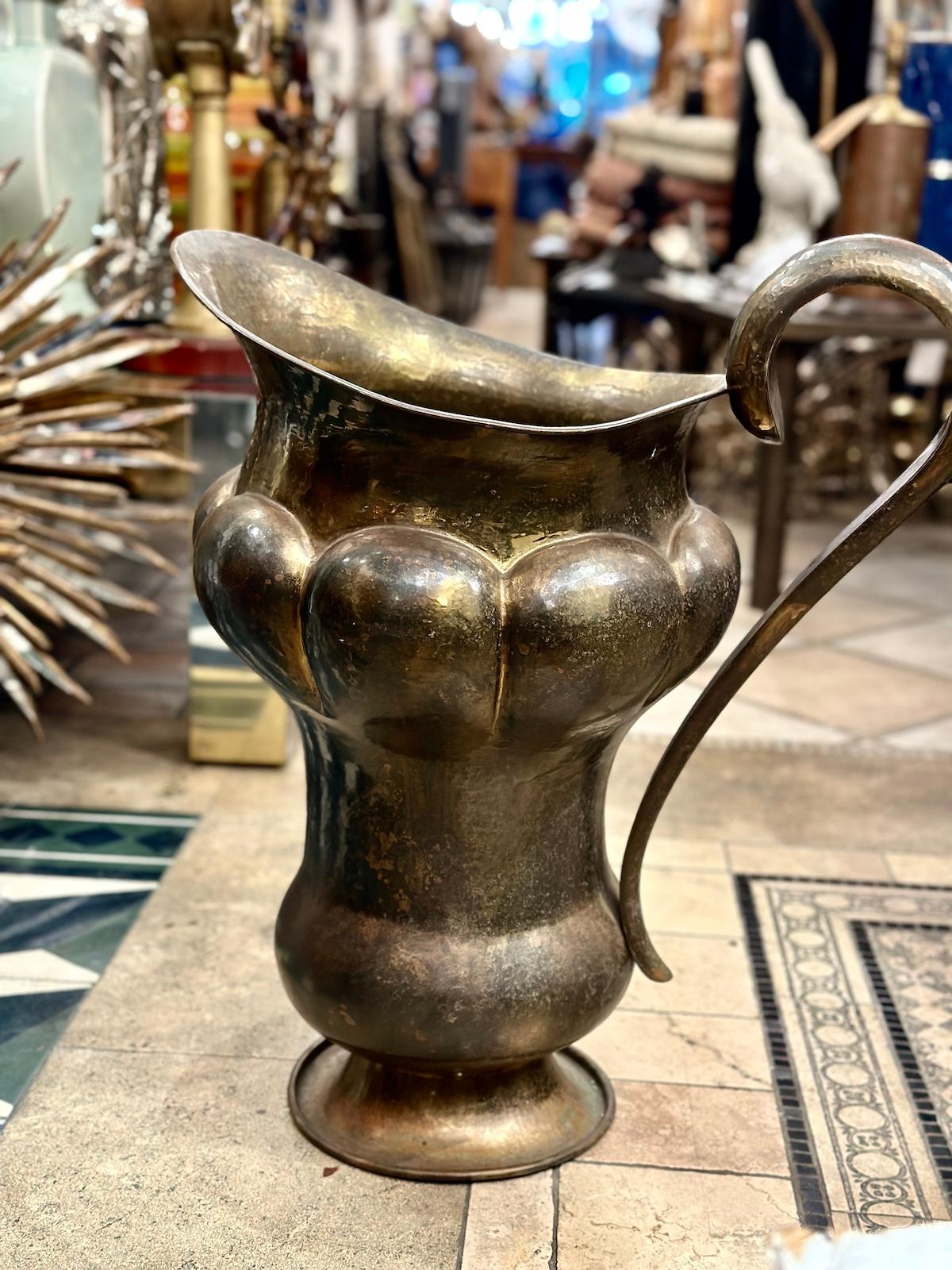 Mid-20th Century Large Hammered Ewer Vase For Sale
