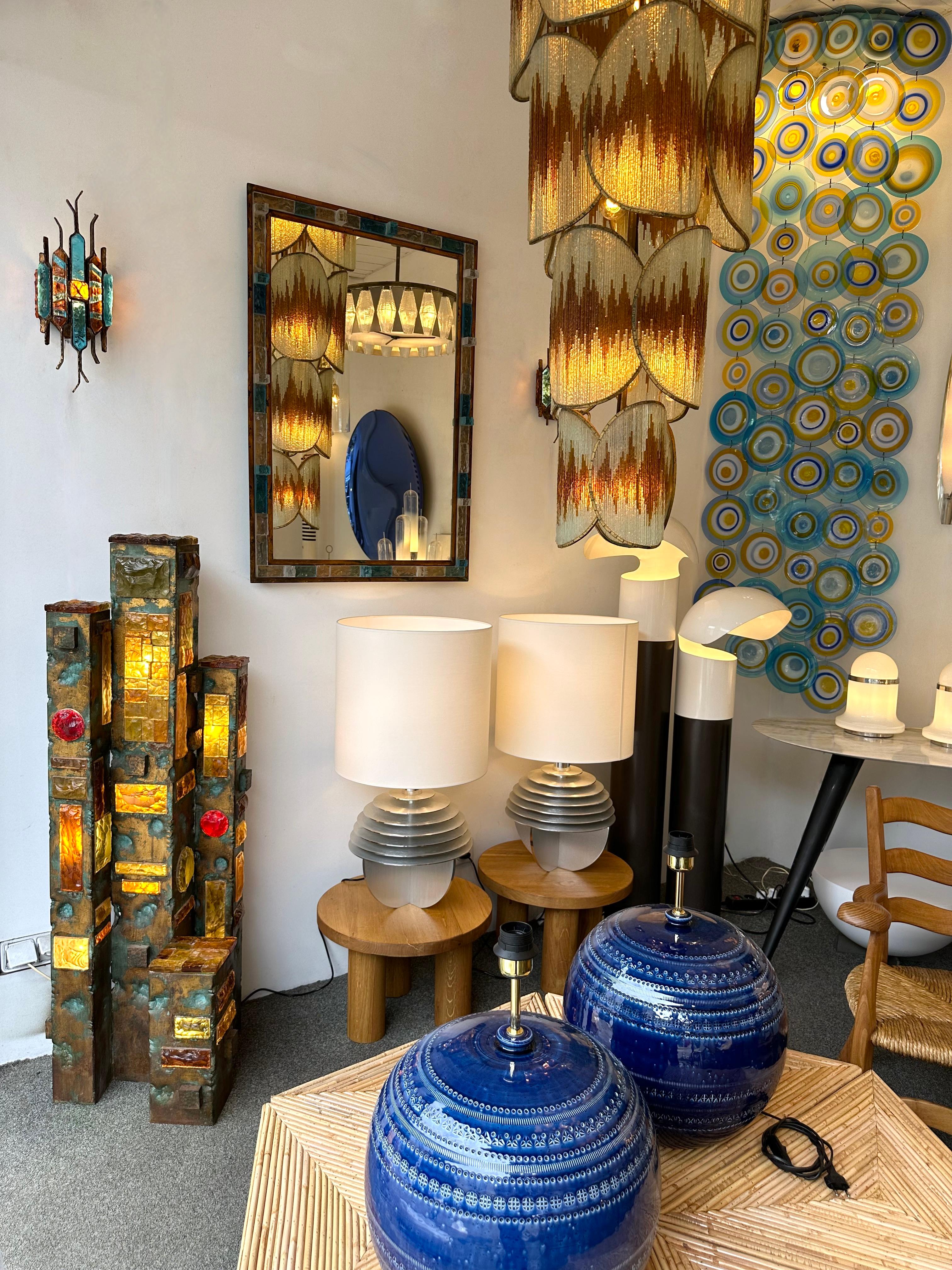 Late 20th Century Large Hammered Glass Gilt Wrought Iron Floor Lamp by Longobard, Italy 1970s