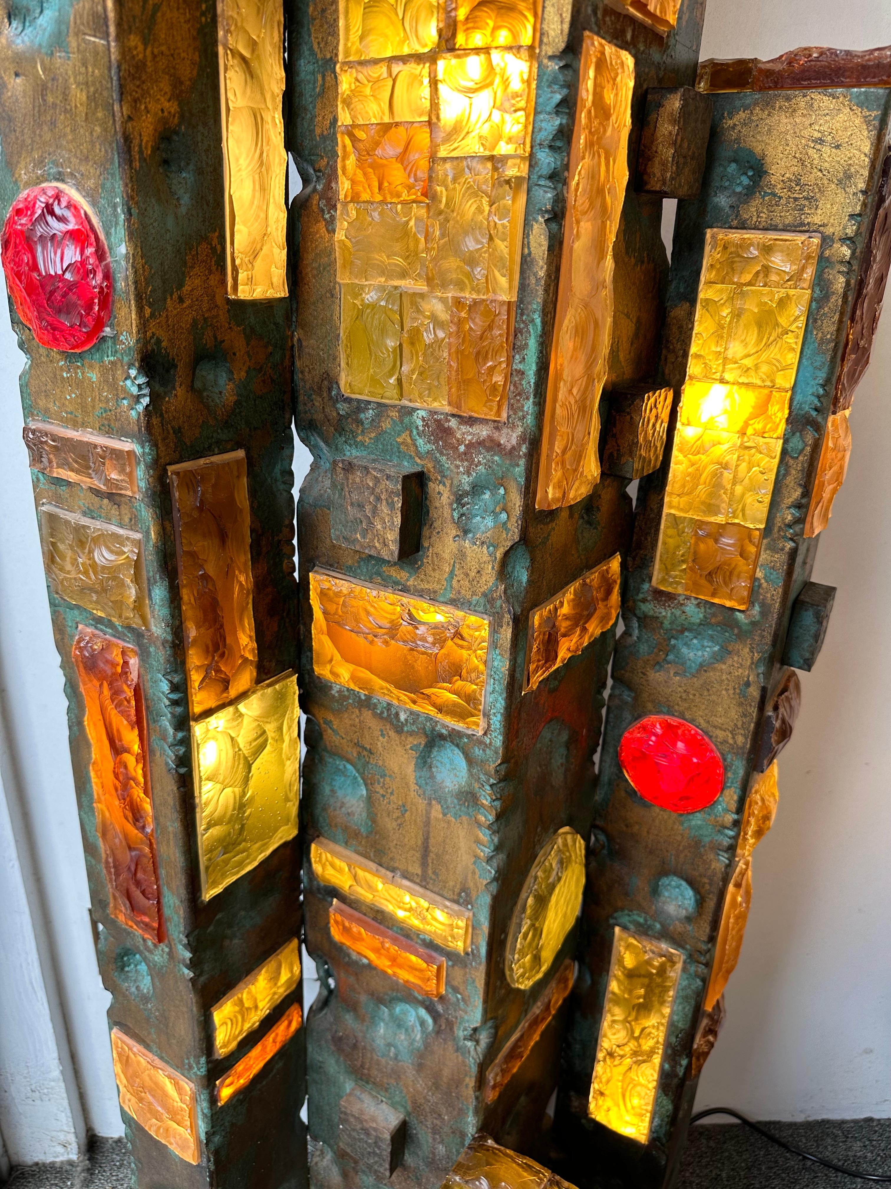 Large Hammered Glass Gilt Wrought Iron Floor Lamp by Longobard, Italy 1970s 2
