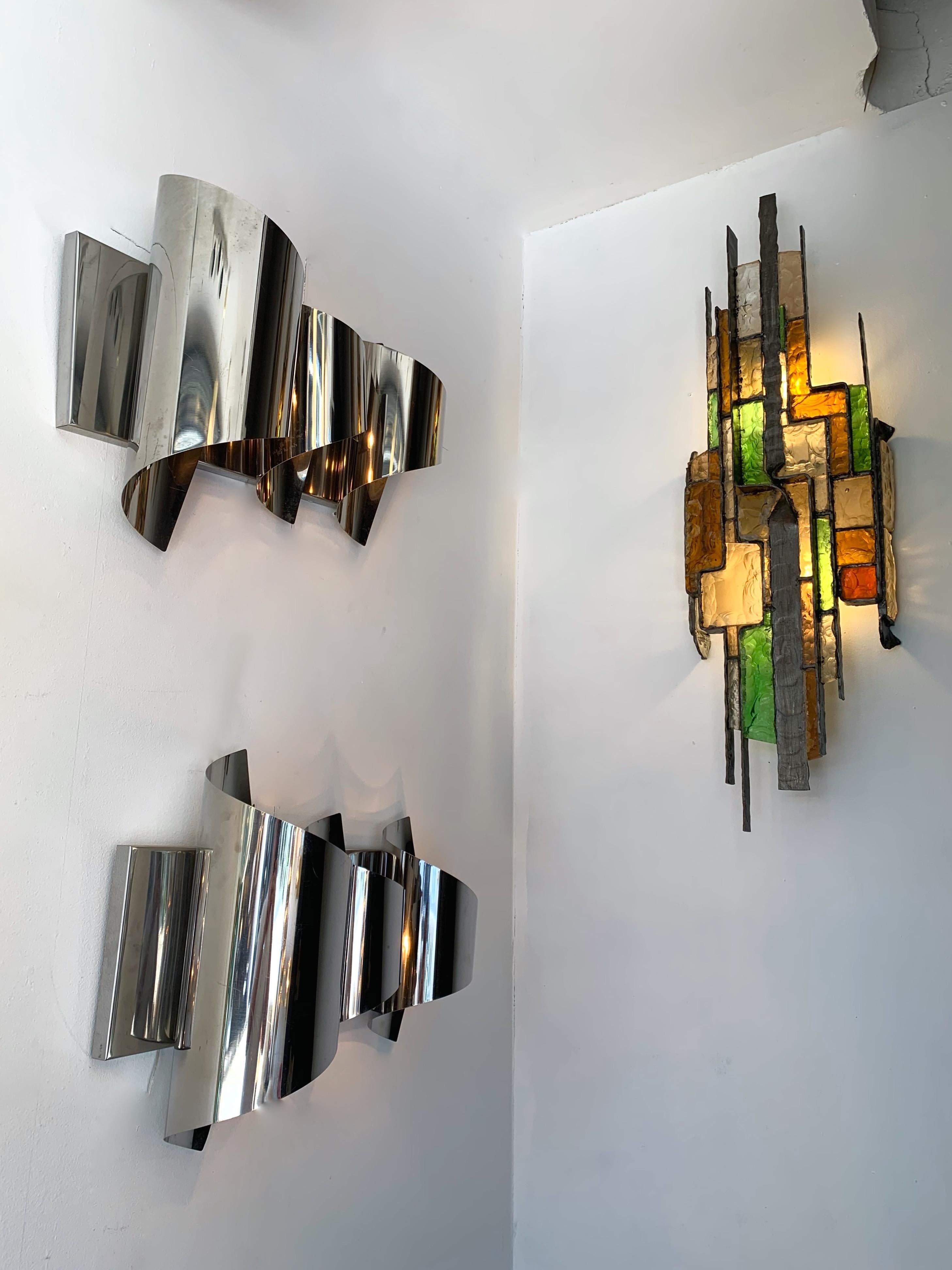 Large Hammered Glass Sconce by Longobard, Italy, 1970s 1