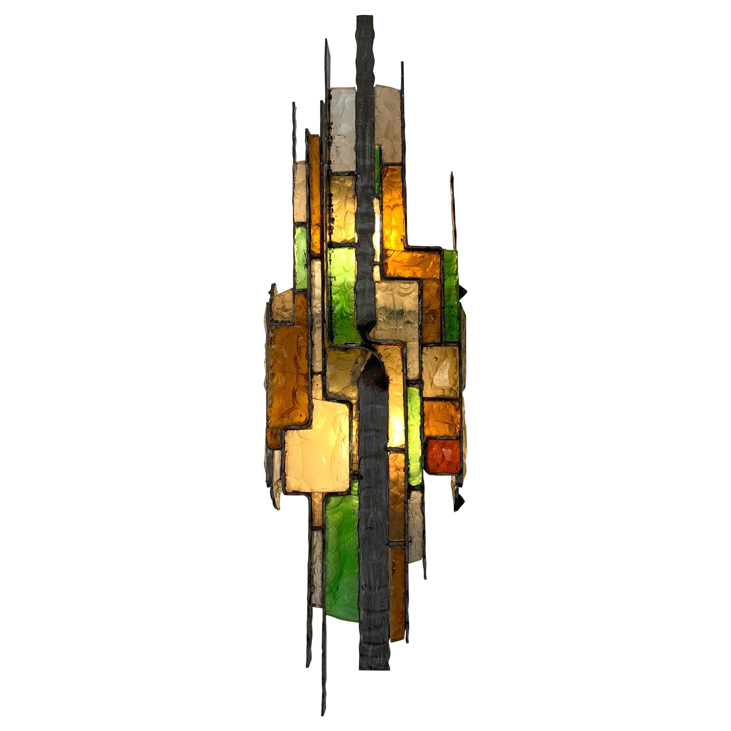 Large Hammered Glass Sconce by Longobard, Italy, 1970s