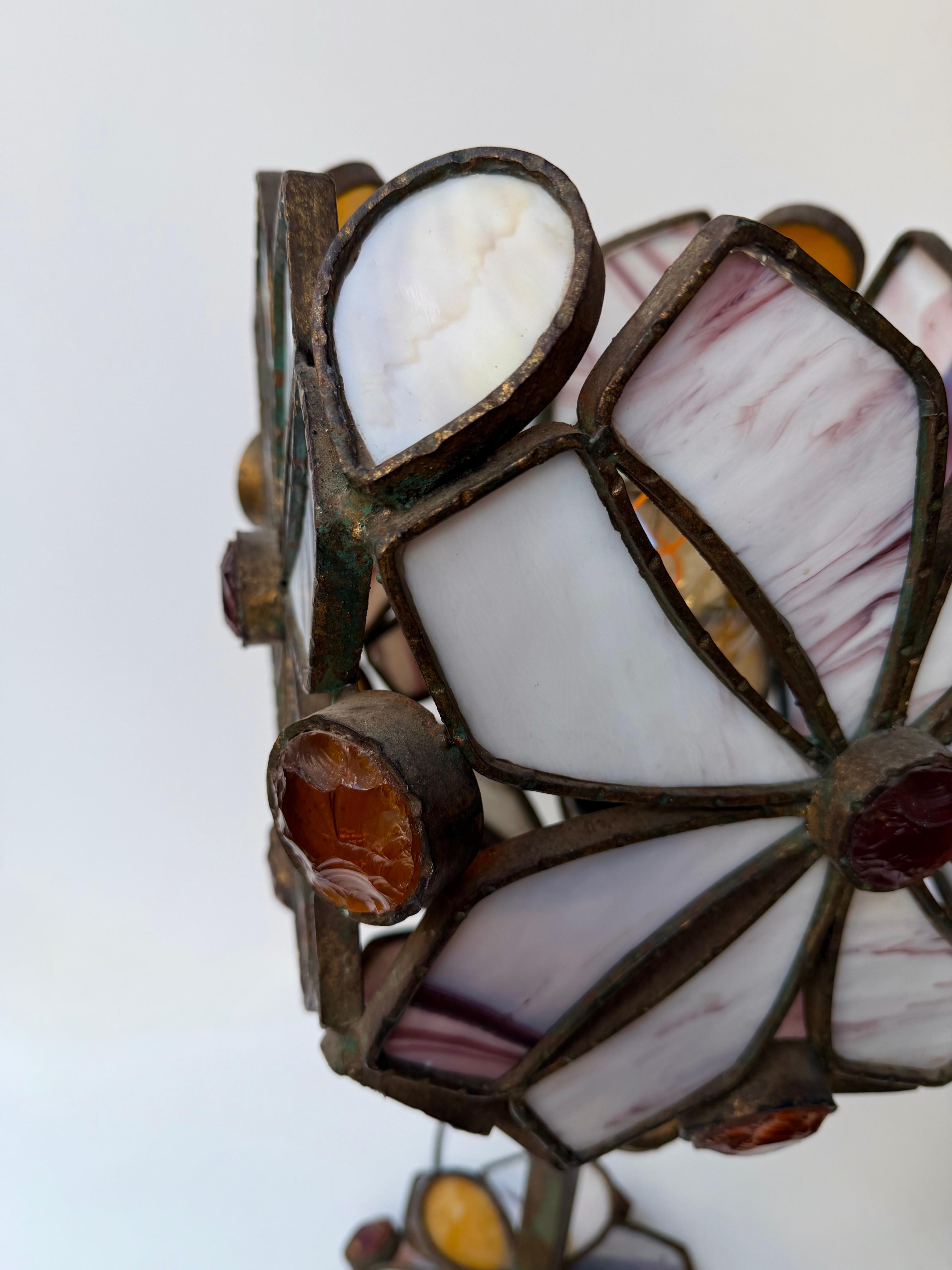 Gran Lámpara Flor de Vidrio Martillado y Hierro Forjado de Longobard, Italia, años 70 en venta 7