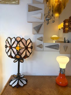 Grande lampada a fiore in vetro martellato e ferro battuto di Longobard, Italia, anni '70