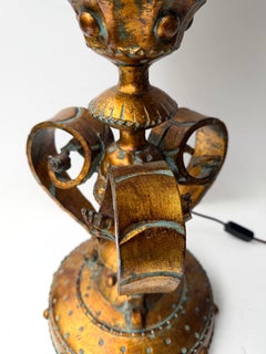 Large Hammered Glass Wrought Iron Lantern Lamp by Longobard, Italy, 1970s