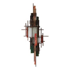 Large Hammered Glass Wrought Iron Sconce by Poliarte, Italy, 1970s
